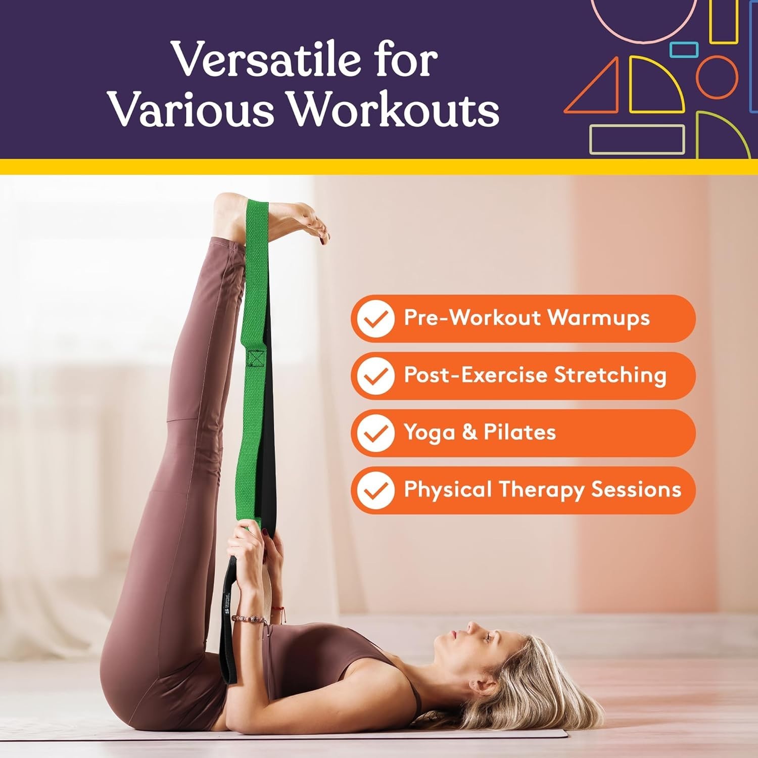 Deep Stretch Yoga Strap with Multiple Loops for Adults Home Workout Equipment
