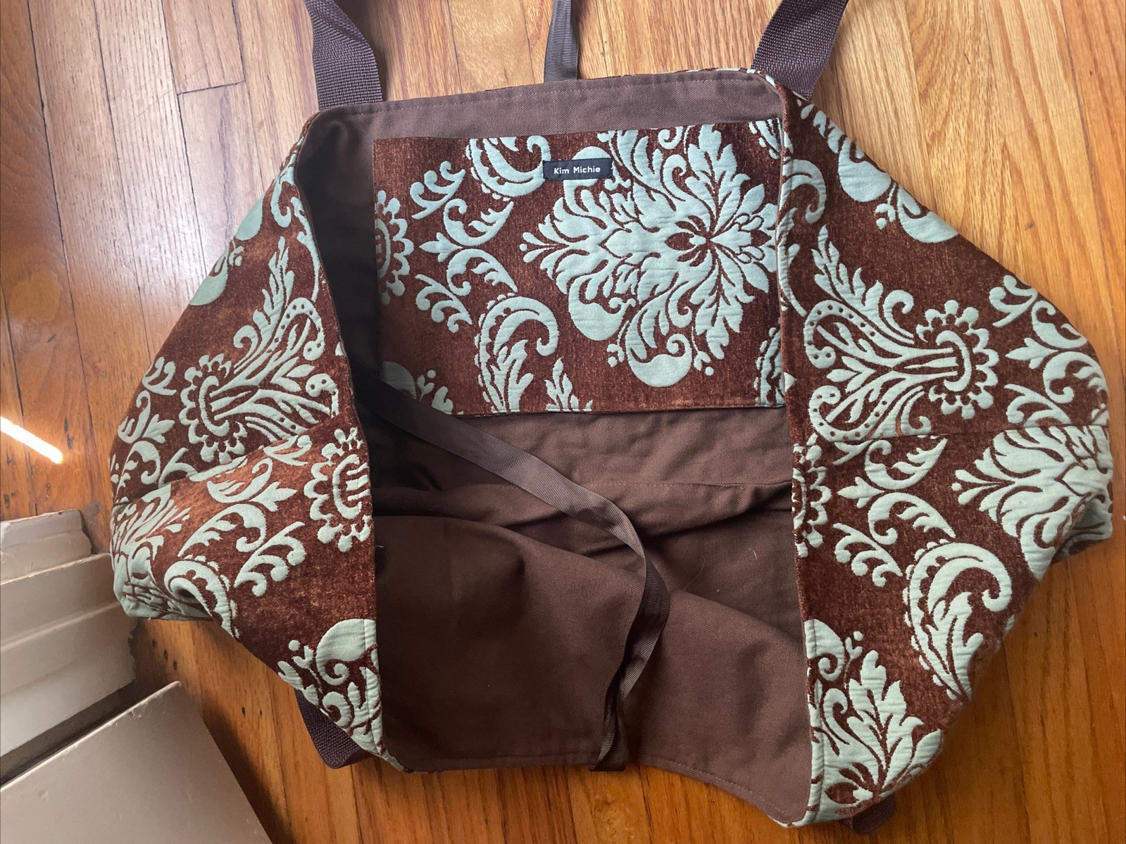 Kim Michie Yoga & Pilates Bag Brown & Green Tapestry Style, Ties, Pocket, USA