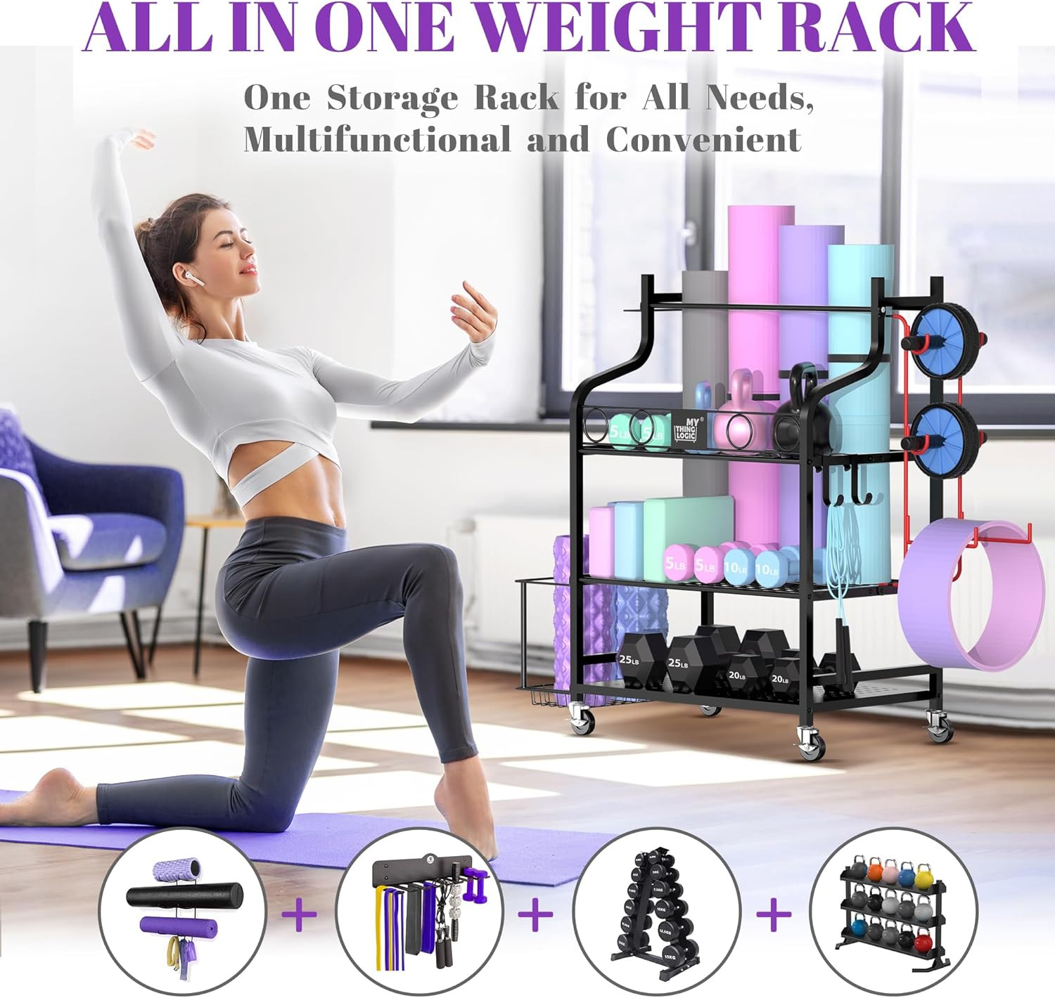 Mythinglogic Yoga Mat Storage Racks,Home Gym Storage Rack for Dumbbells Kettlebe