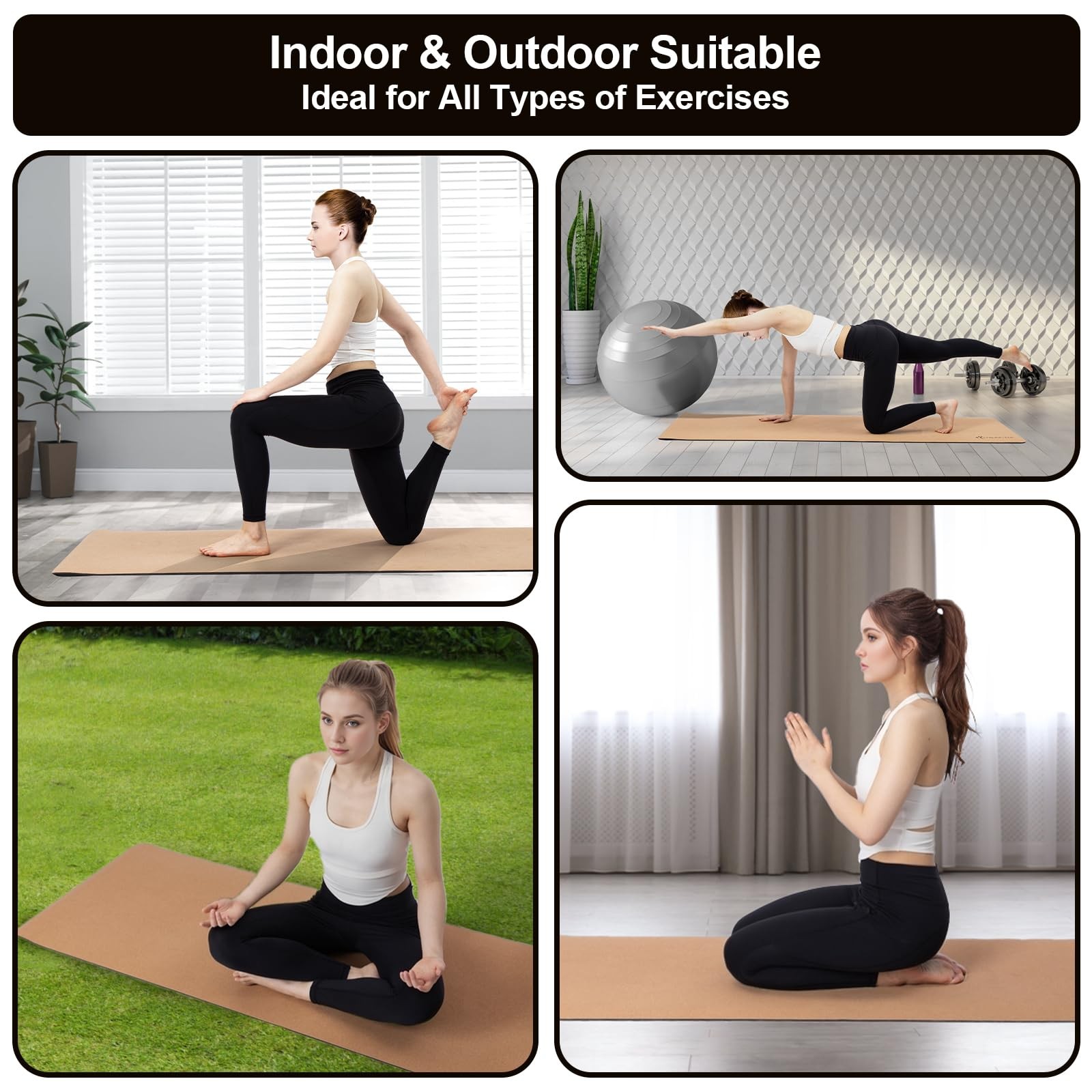 Cork Yoga Mat, Non-Toxic & Eco-Friendly, 7mm Thick with Non-Slip Cork + TPE S…
