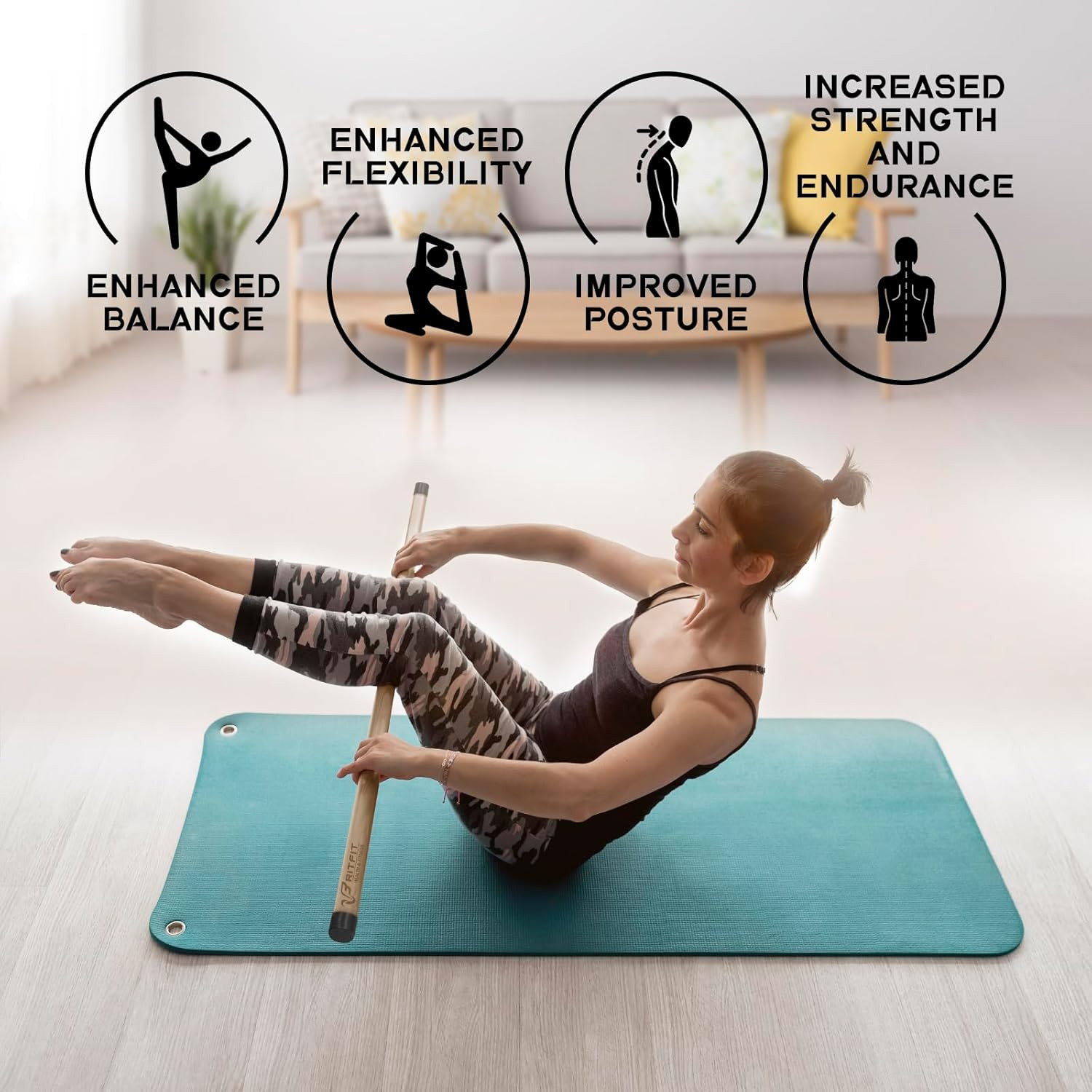 5Ft Natural Bamboo Yoga Stick, Exercise Stick, Stretching Stick, Versatile Tool