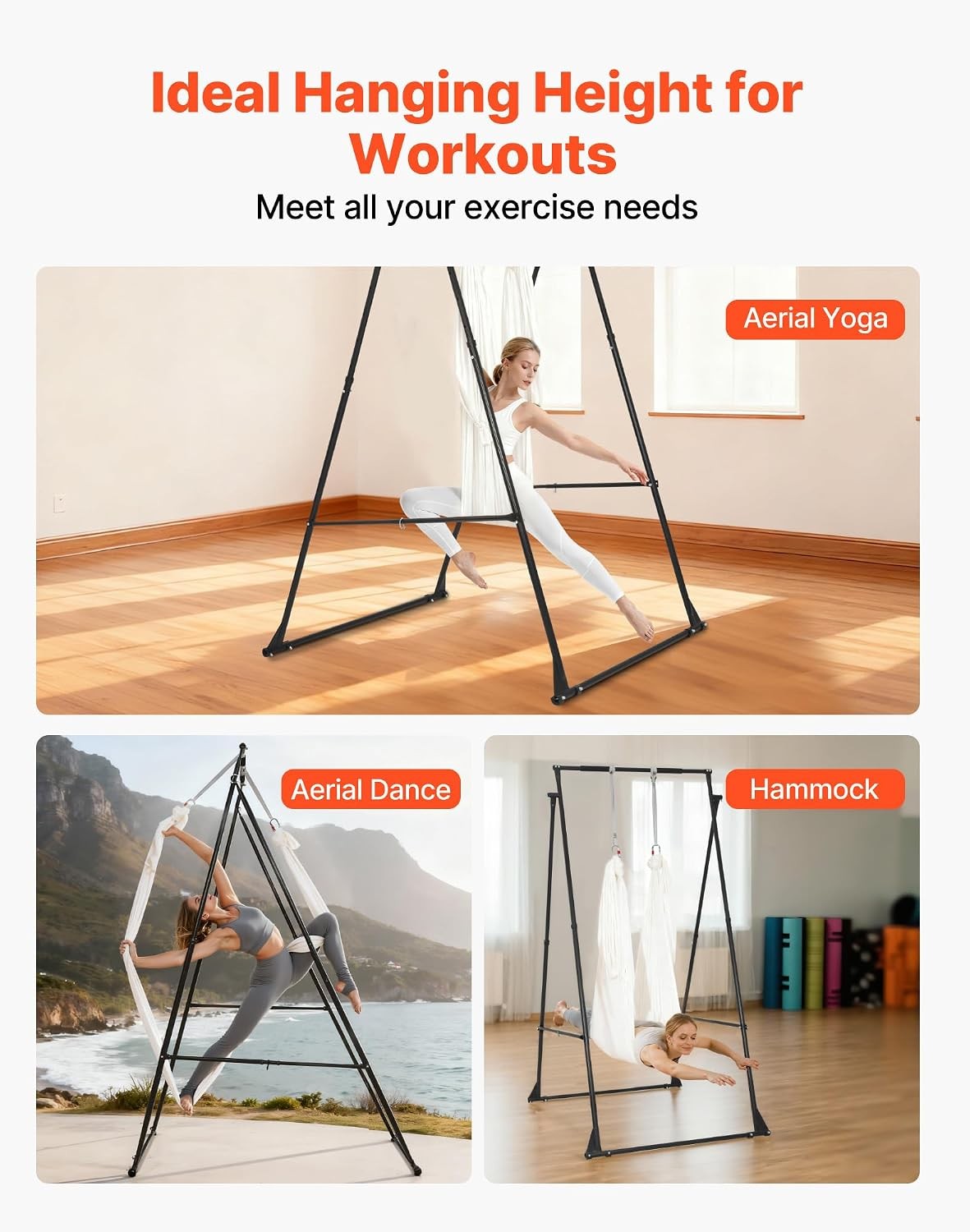 Yoga Stand Frame, 9.6 ft Aerial Silk Swing Stand, Max 551.2 lbs Load Capacity,