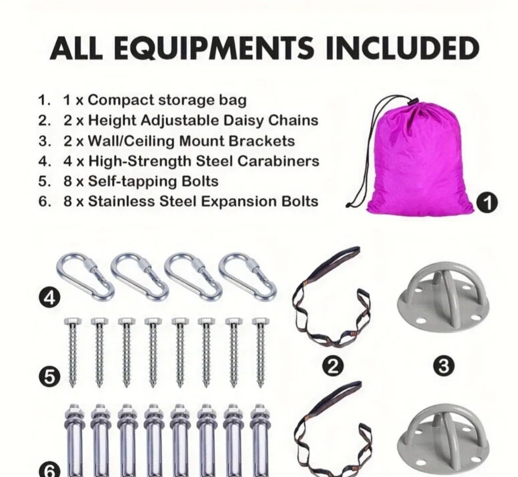 Purple Nylon Yoga Swing Trapeeze Kit, Foam Handles, Daisy Chain, Purple NEW