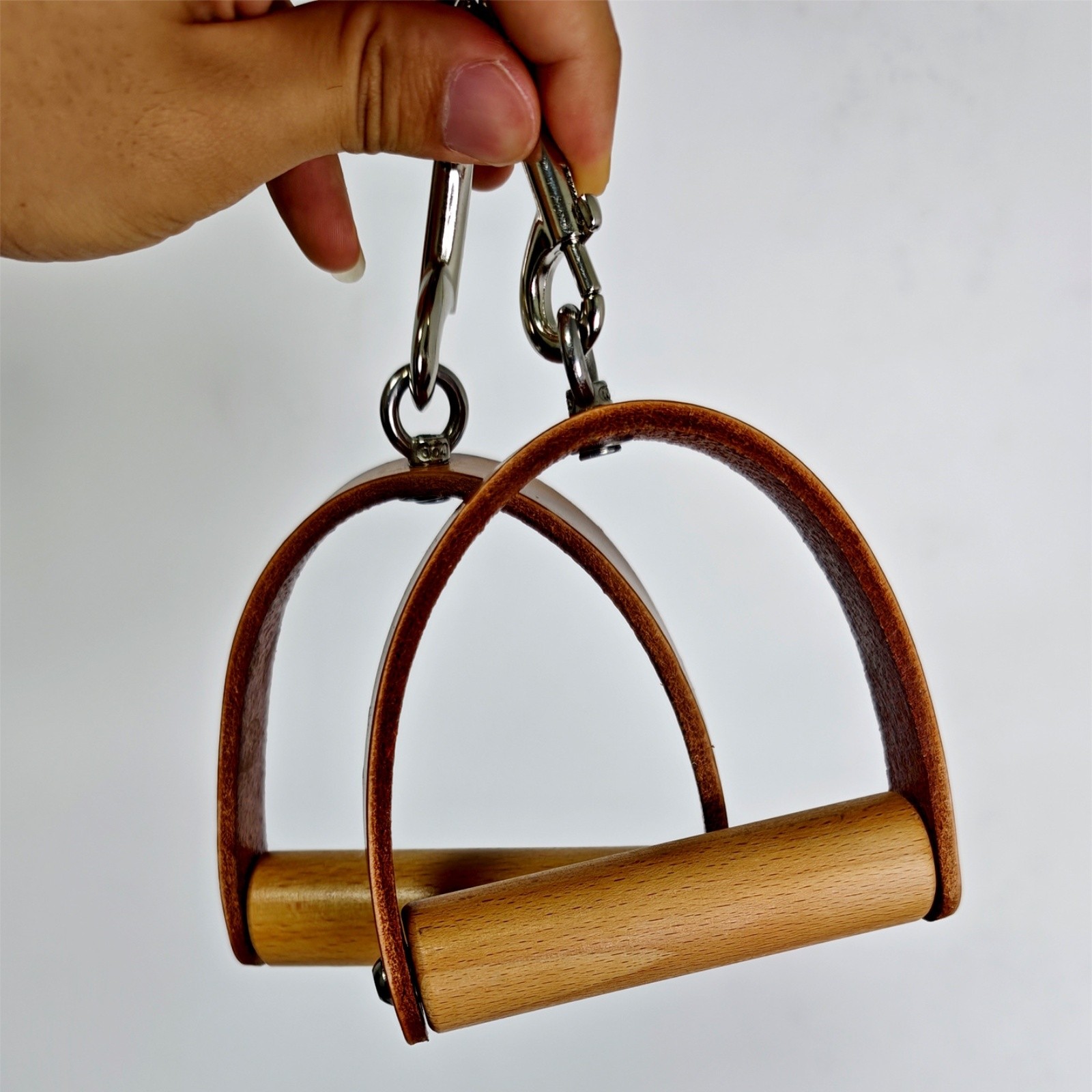 2 Pieces Leather Wood Handles Long-Lasting Exercise Grip Universal
