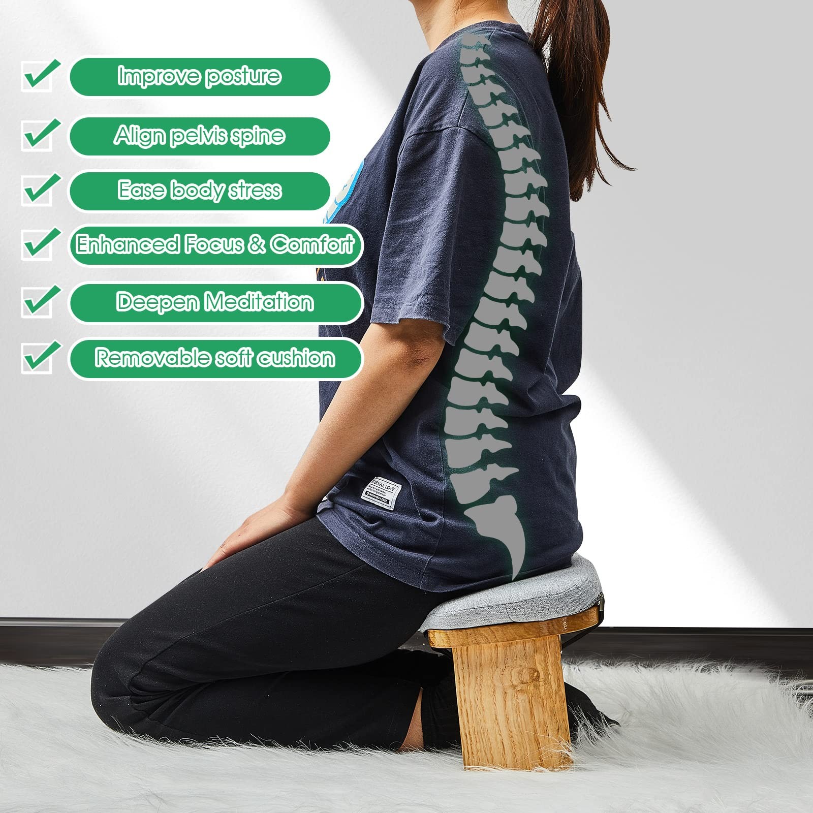 Meditation Bench with Carrying Bag, Meditation Kneeling Stool Portable Yoga M…