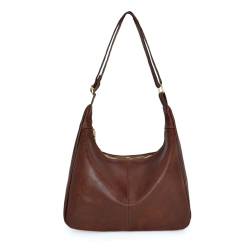 Vegan Leather Hobo Bags for Women Soft Slouchy Shoulder Handbag Dark Brown