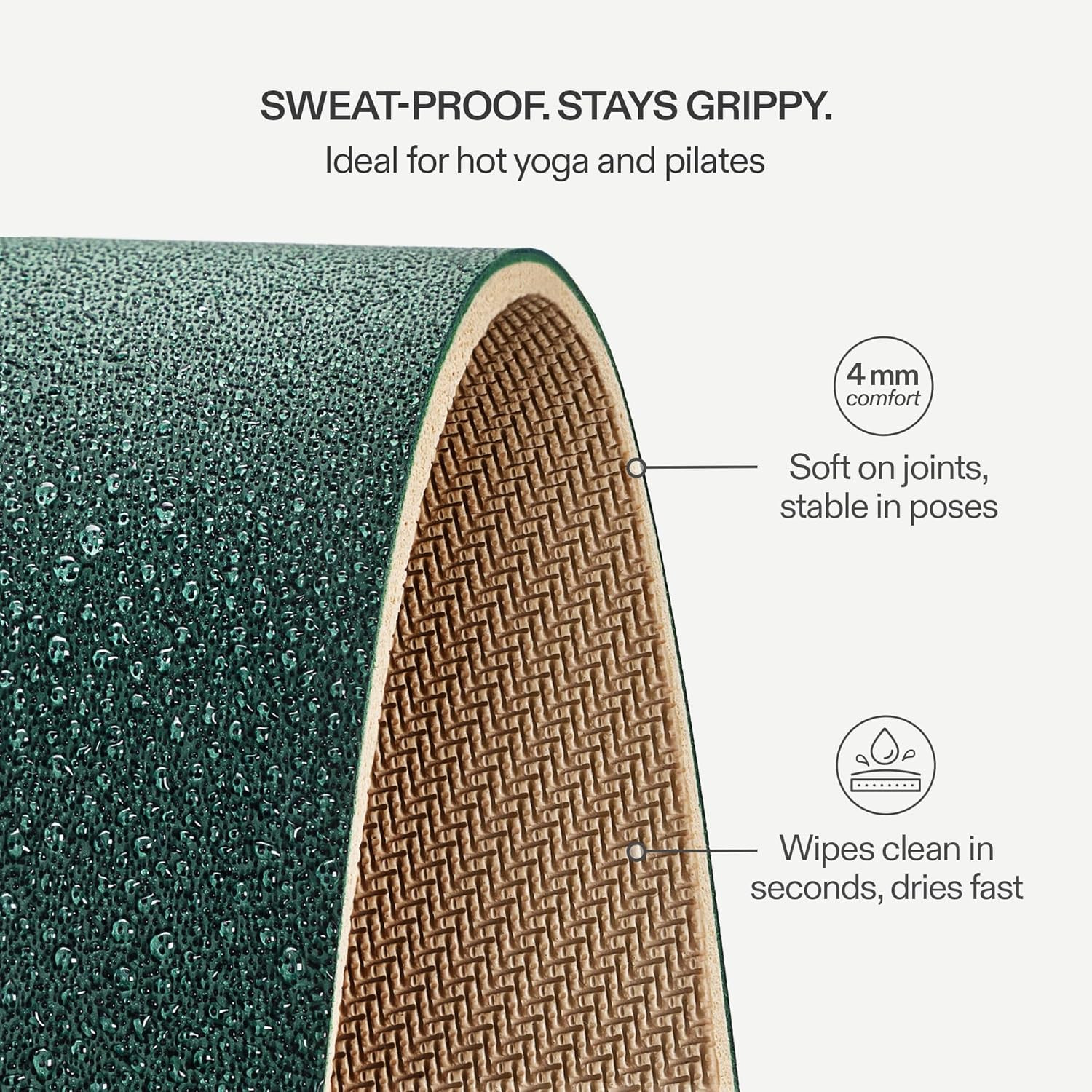 Premium Yoga Mat – Sweat-Activated Non-Slip PU Grip I Natural Rubber Base I 4Mm