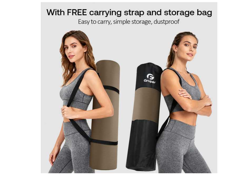Gruper Extra Thick NBR Yoga Mat 72&Prime;x32&Prime;x0.6&Prime; with Carrying Strap & Bag