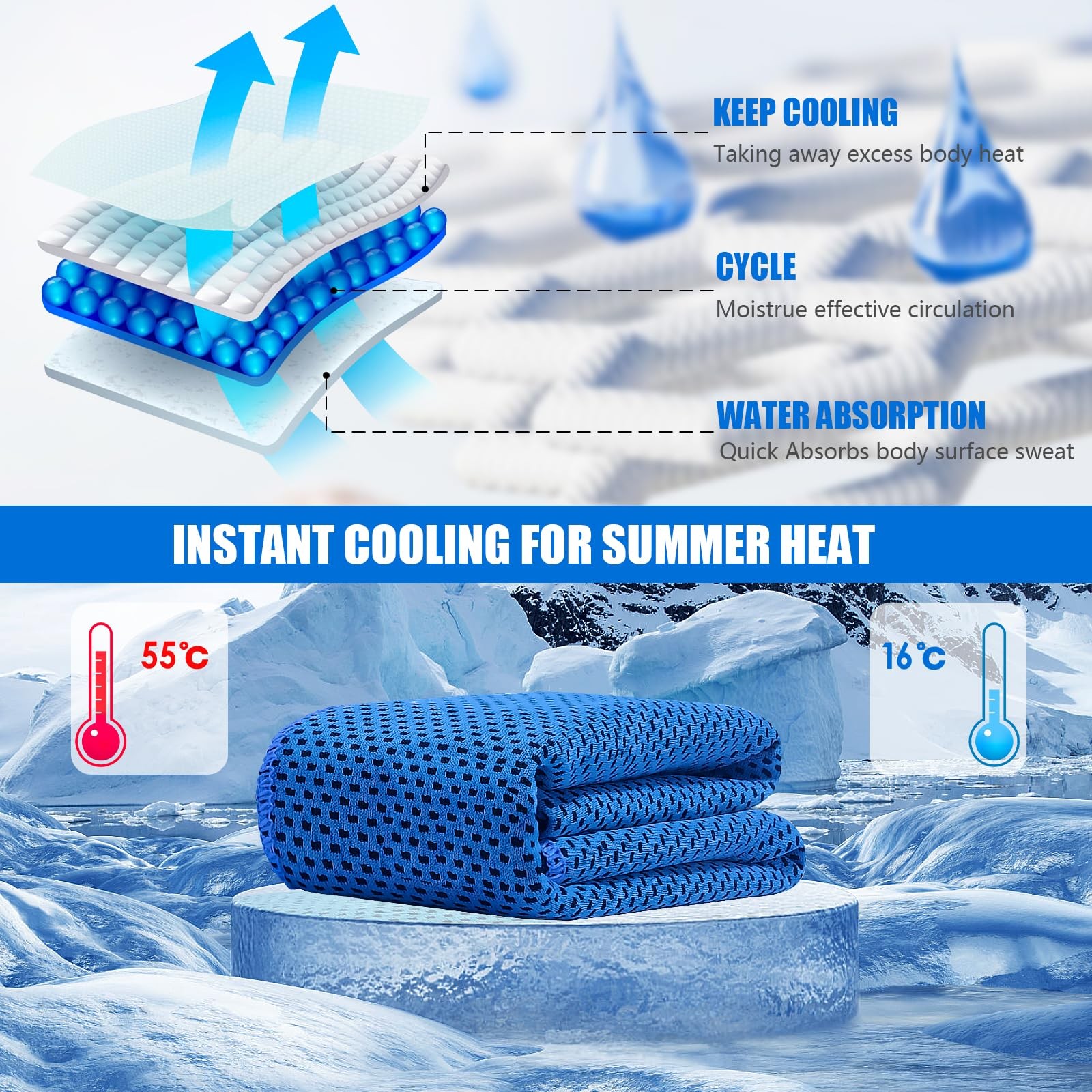 Leuceiy 4 Pack Cooling 40 inches x 12 inches, Grey/Dark Grey/Purple/Dark Blue