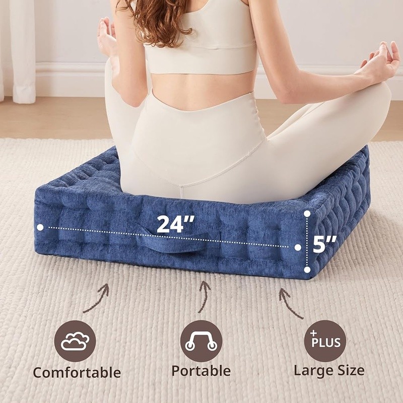 Large Floor Cushion Tufted Meditation Pillow Yoga Support Portable Handle New