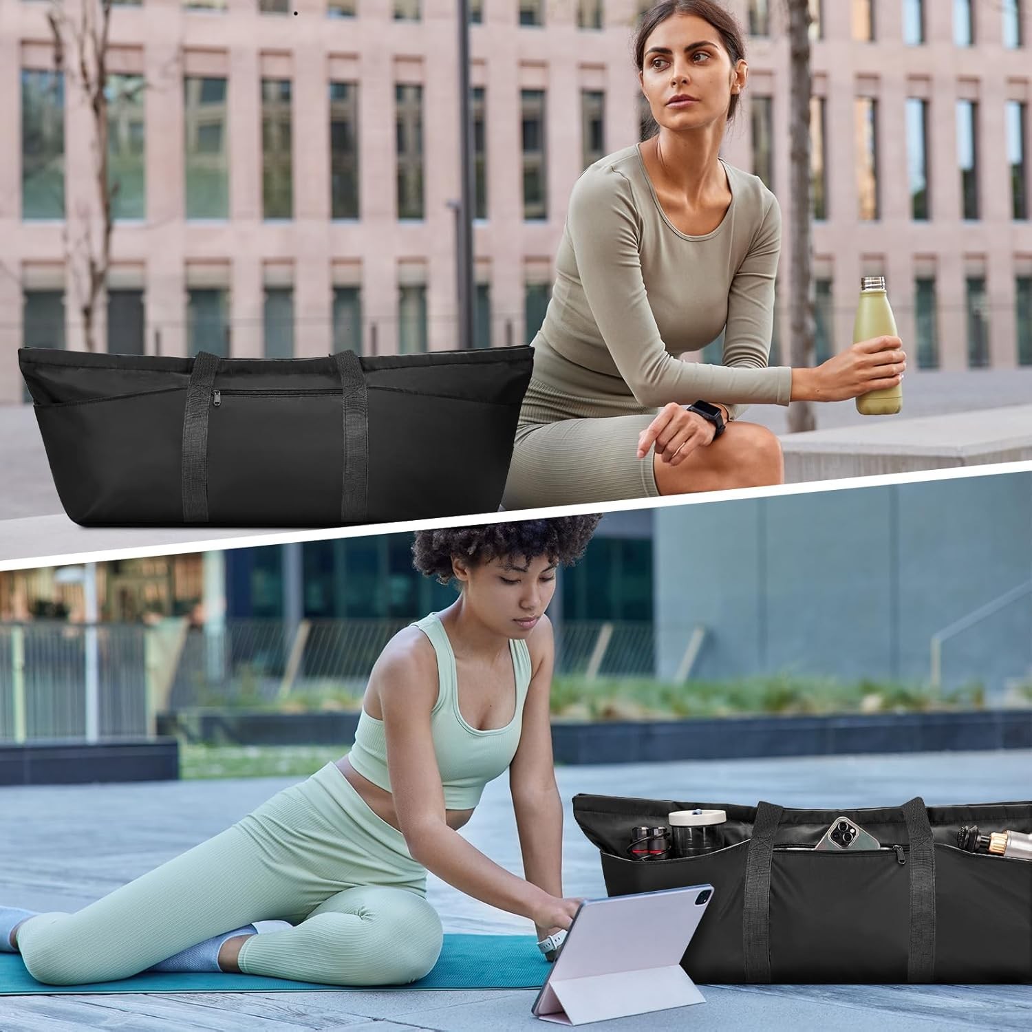 Large Yoga Mat Bag with Shoes Compartment and Wet Pocket Ladies Pilates Gym Tote