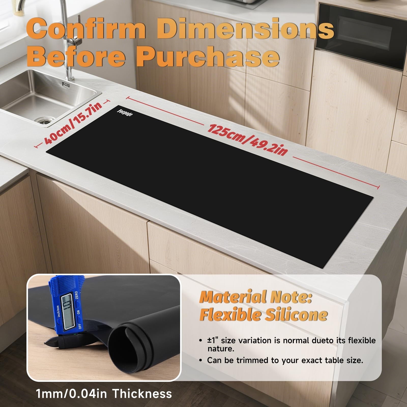 49.2&Prime; x 15.7&Prime; Large Silicone Mat for Kitchen Counter Protector, Cuttable Sili…