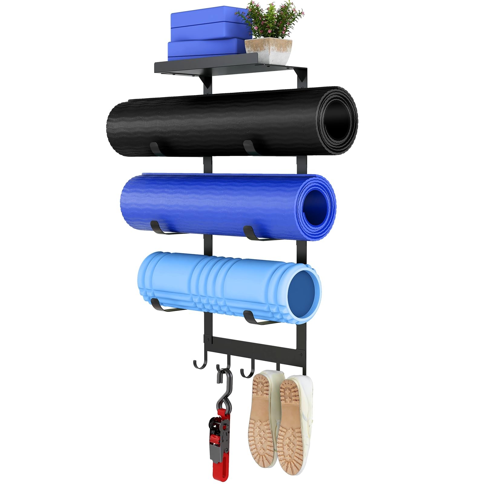 LSK Yoga Mat Holder Wall Mount, Black Yoga Mats Storage Rack, Home Gym Storag…