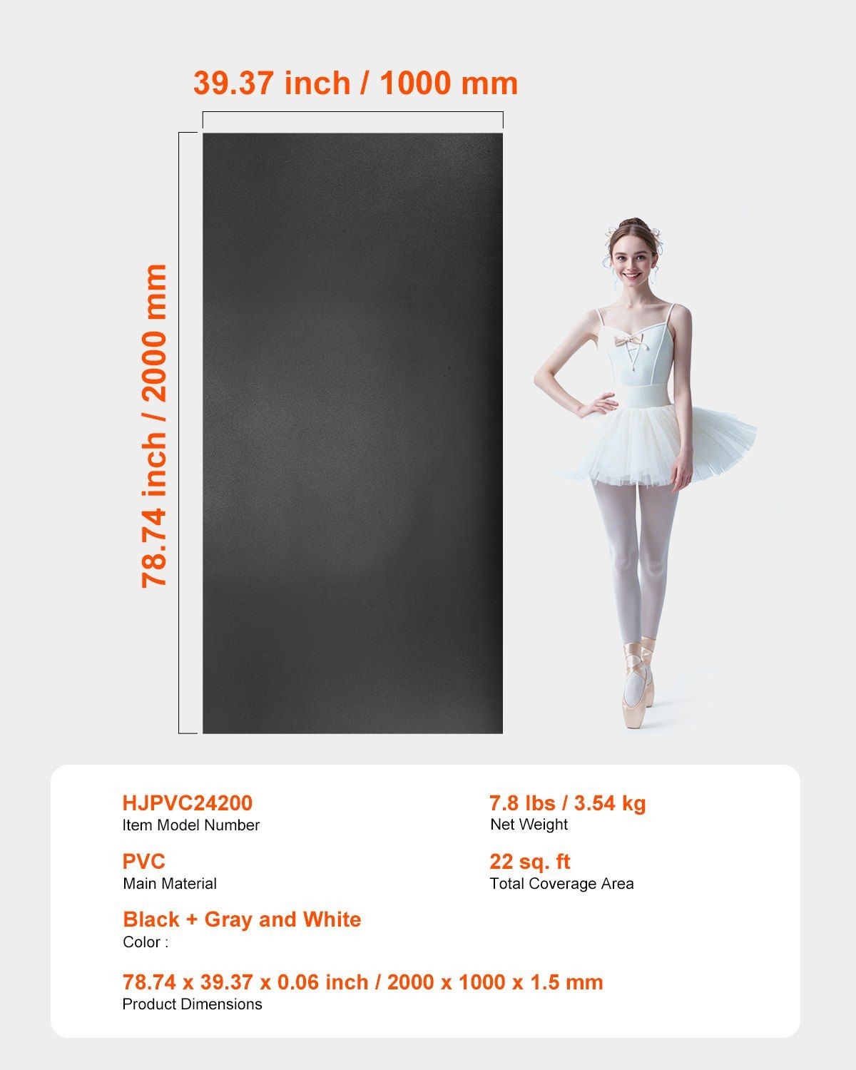 6.6&rsquo;x3&prime; Multi-Use PVC Mat for Yoga Pilates Fitness Training