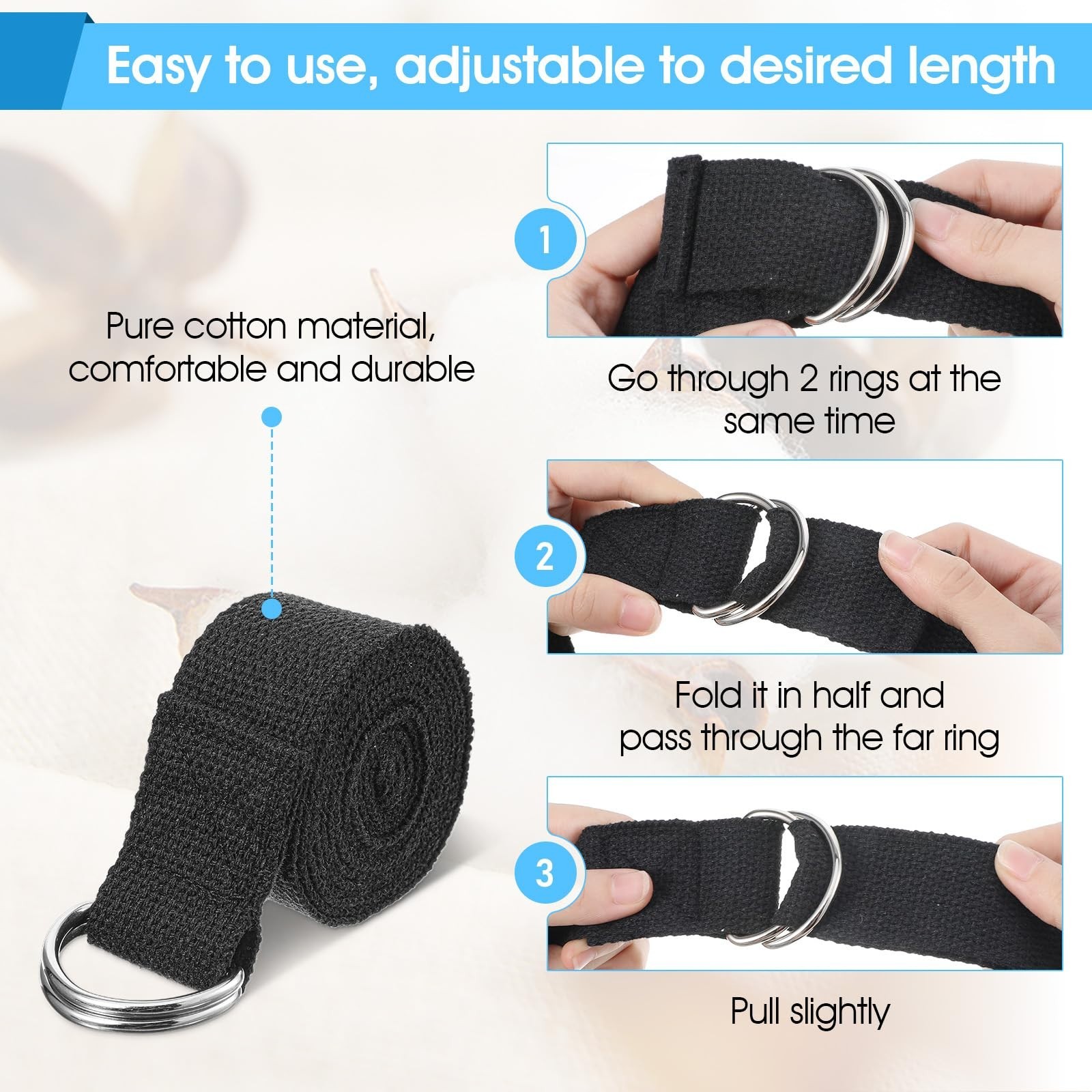 16 Pcs 6ft Yoga Straps for Stretching – Adjustable Pilates Bands with Metal D-Ri