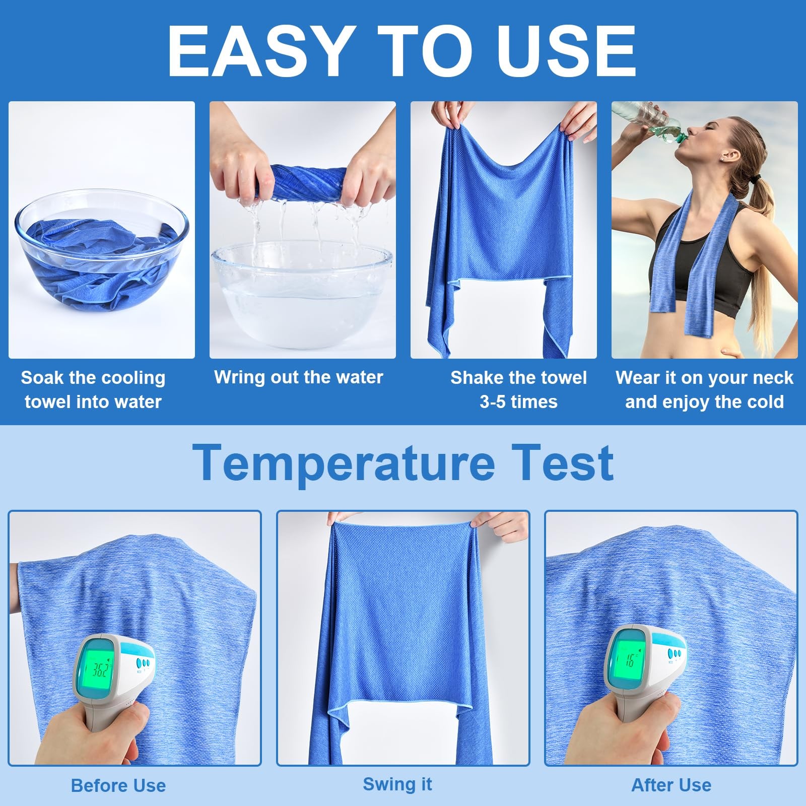 Pleneal Cooling Towels – 40&Prime;x12&Prime;, Light Blue/Purple/Dark Blue/Pink/Green/Grey