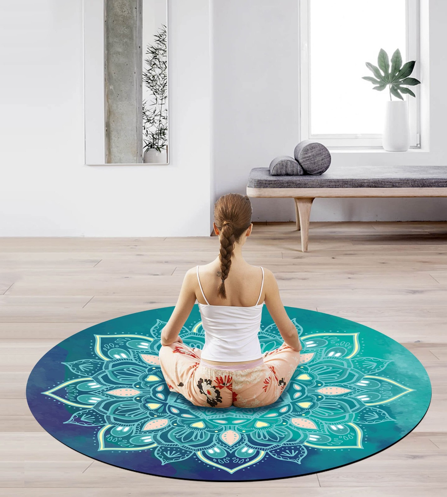Pilates Mat Round Oversize Yoga Mat Suede Rubber Non-Slip Dia 140cm Exercise …