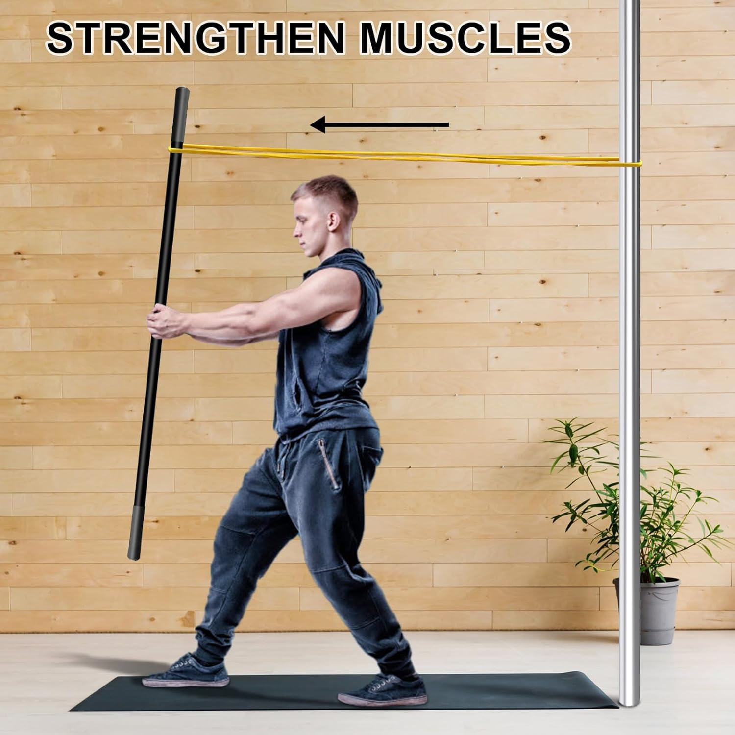 5Ft Heavy-Duty Steel Adjustable Yoga Stick with Resistance Bands