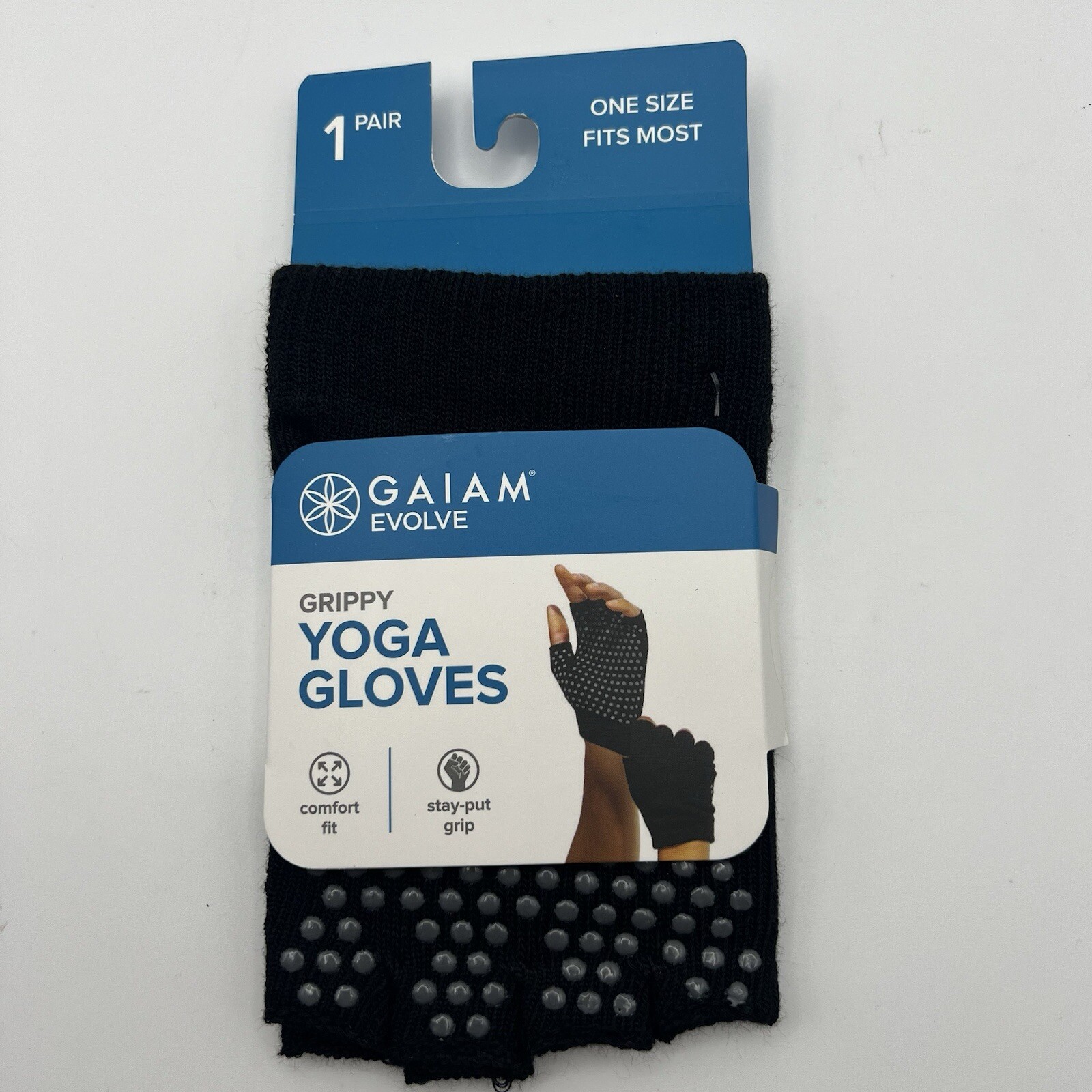 NWT Gaiam Evolve Grippy Yoga Gloves Black OS Fingerless Comfort Fit Exercise
