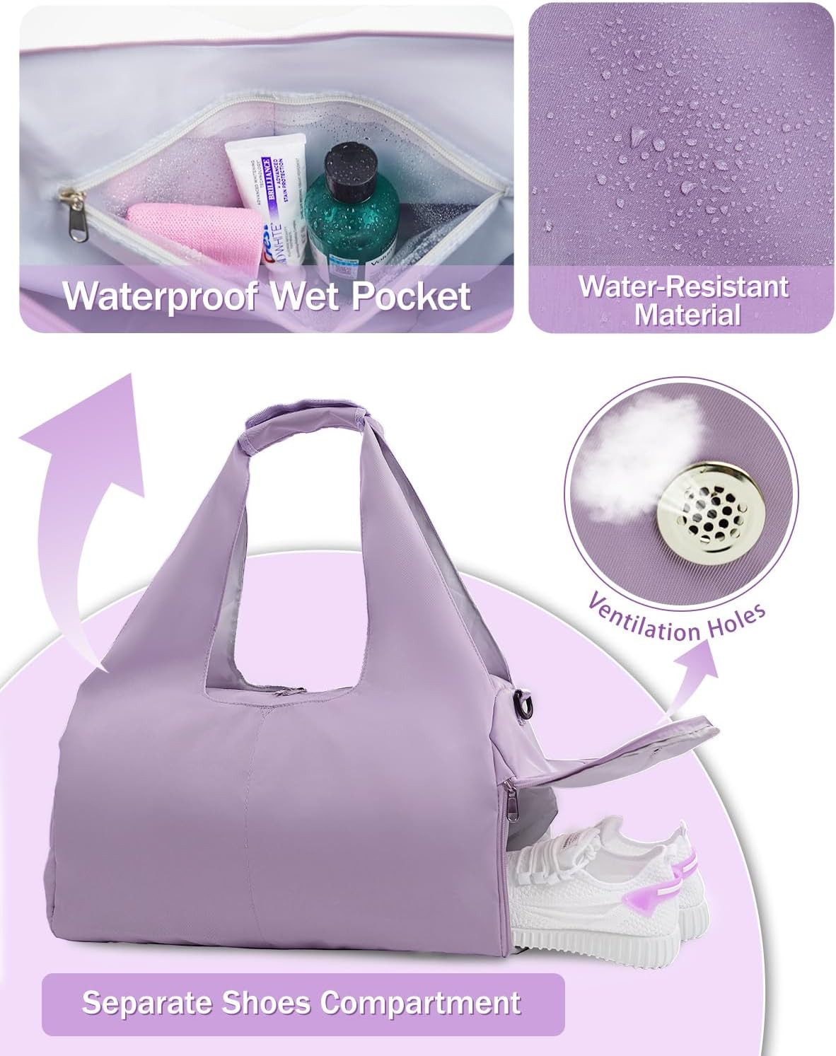 Gym Bag for Women with Shoe Compartment Yoga Mat Bag with Wet Pocket and Water B