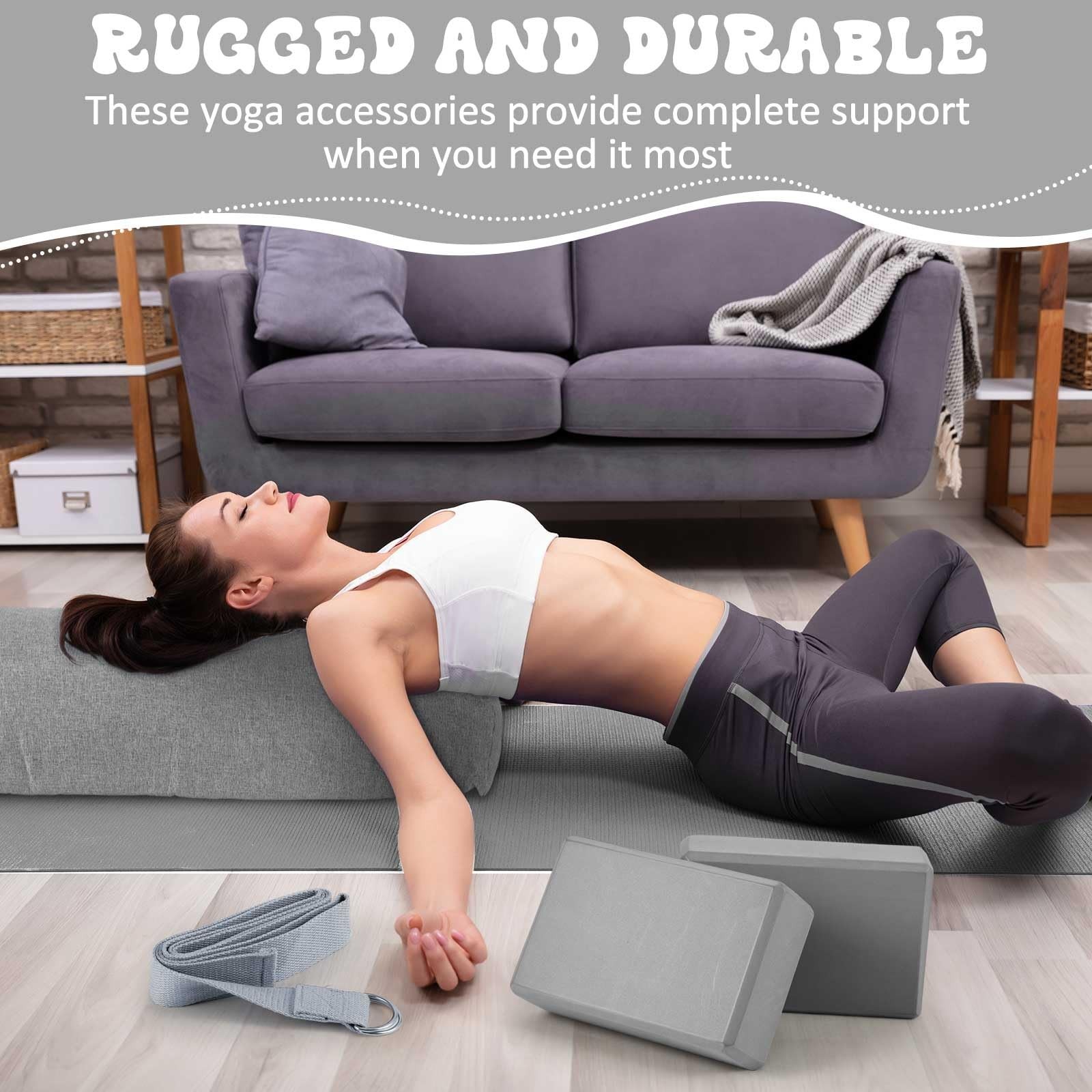 4 Pcs Yoga Bolster Pillows Blocks with Strap Set Comfortable Meditation Pillo…