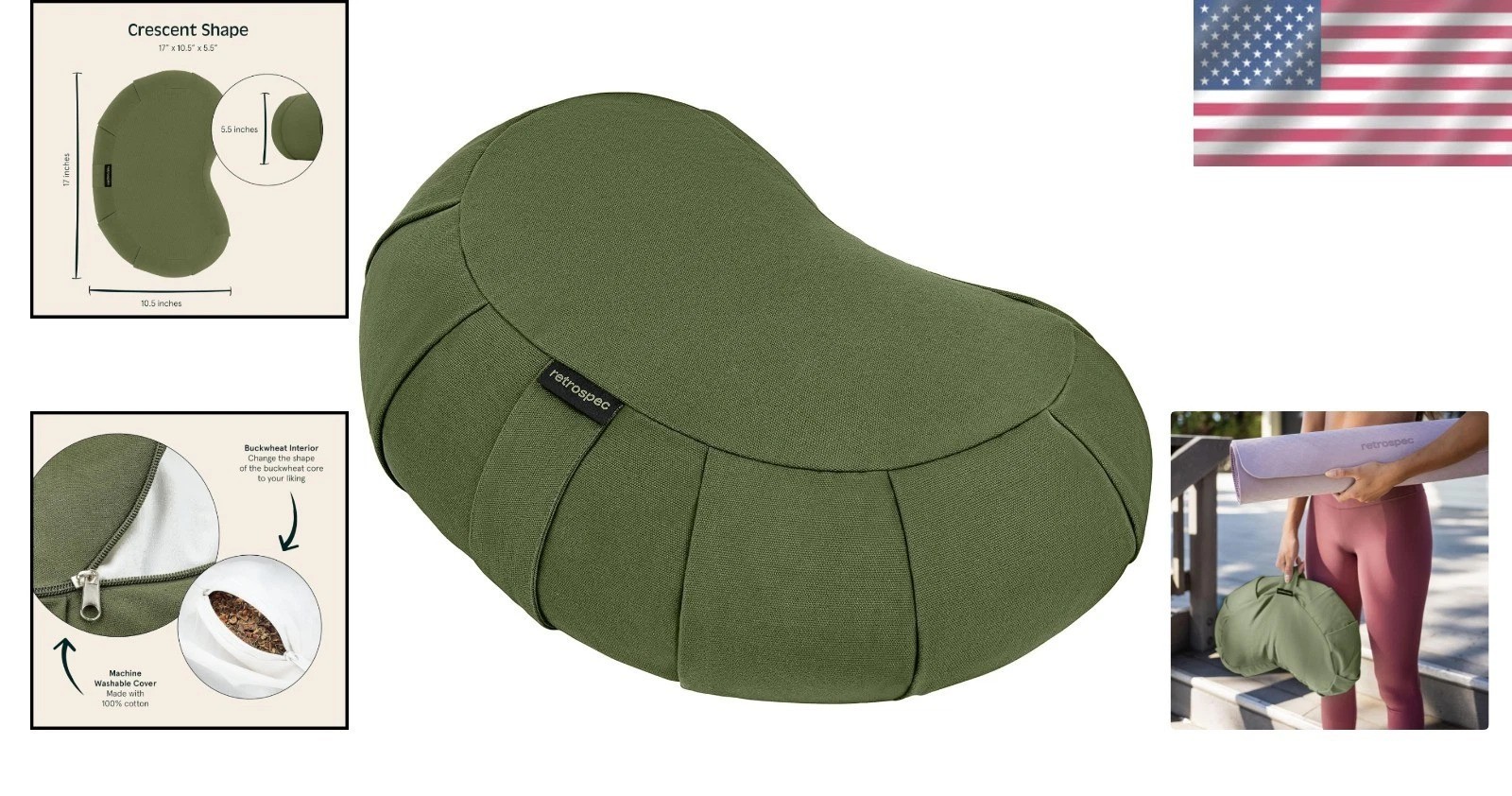 Eco-Friendly Sedona 17in Crescent Meditation Cushion with Adjustable Firmness
