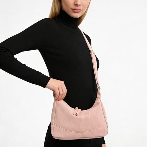 Shoulder Bag for Women,Ultra Soft Foldable Vegan Leather Crossbody B Pu-pink