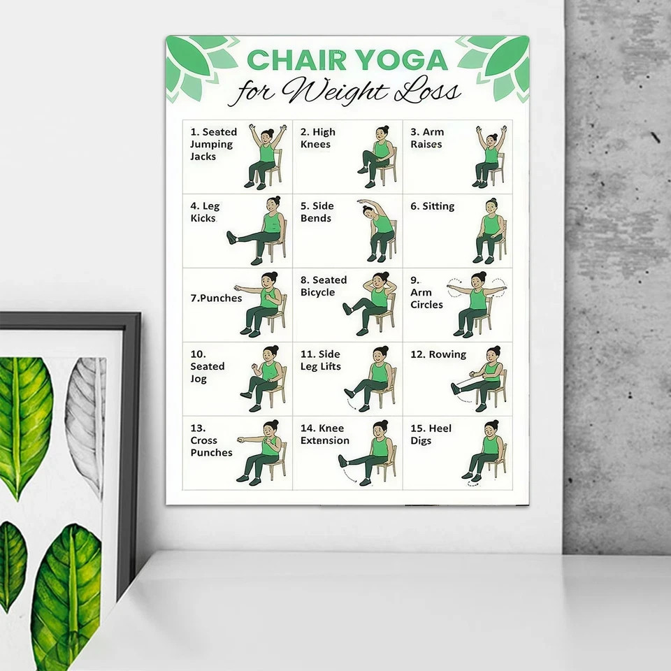 Chair Yoga For Seniors 30-Day Workout Poster 2 Pieces Chair Yoga