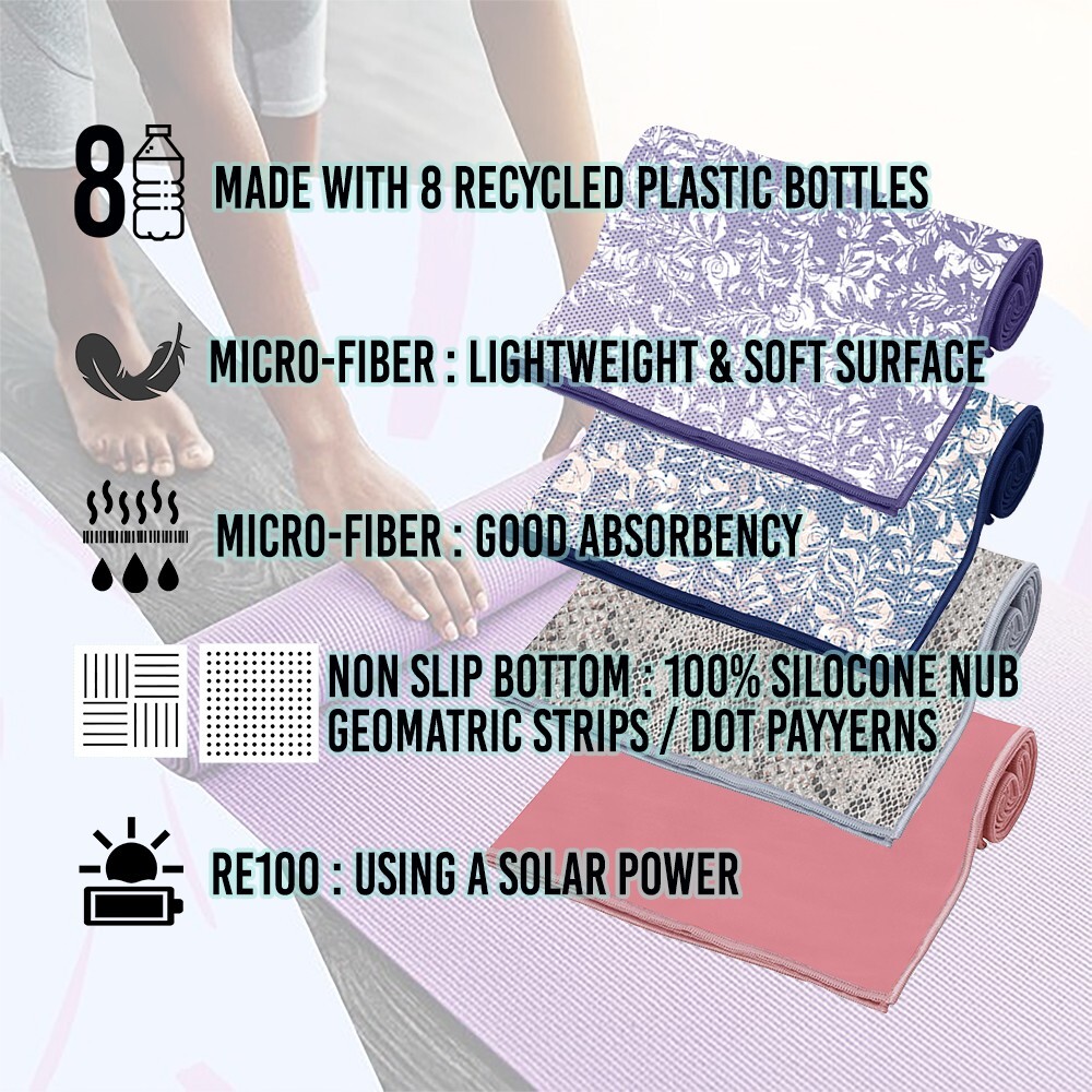 Yoga Beach Mat Towel Recycled Microfiber Quick Dry Gym Picnic Sand Blanket 24×68