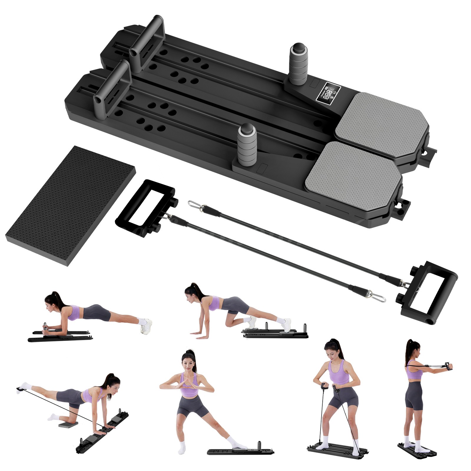 Portable Foldable Pilates Board Reformer Set 7-in-1 Home Workout Equipment