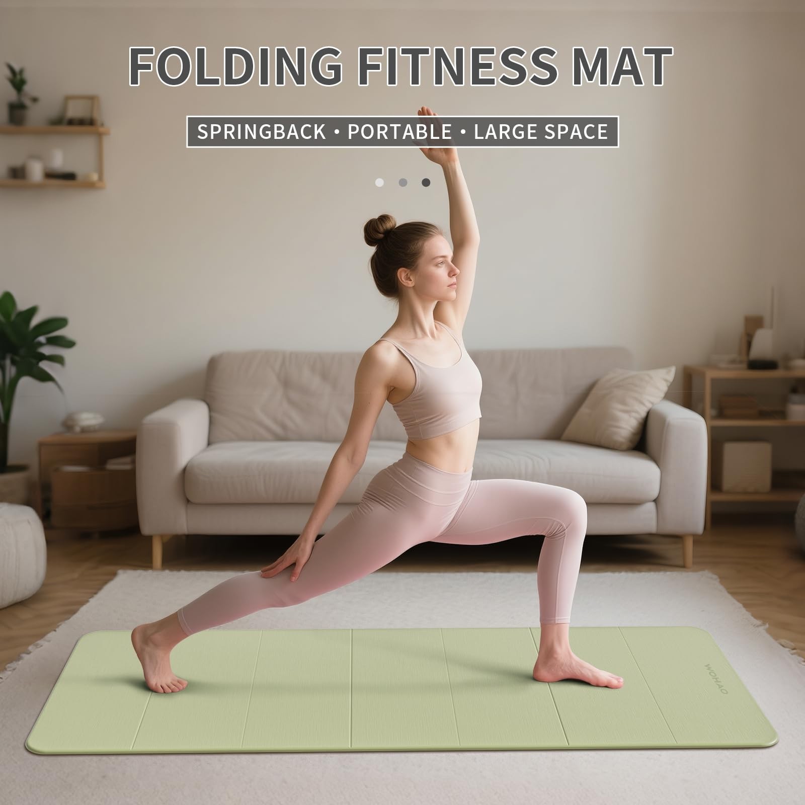 Foldable Yoga Mat 70&Prime;x24&Prime; – Thickened TPE Non-Slip Grass Green + Black