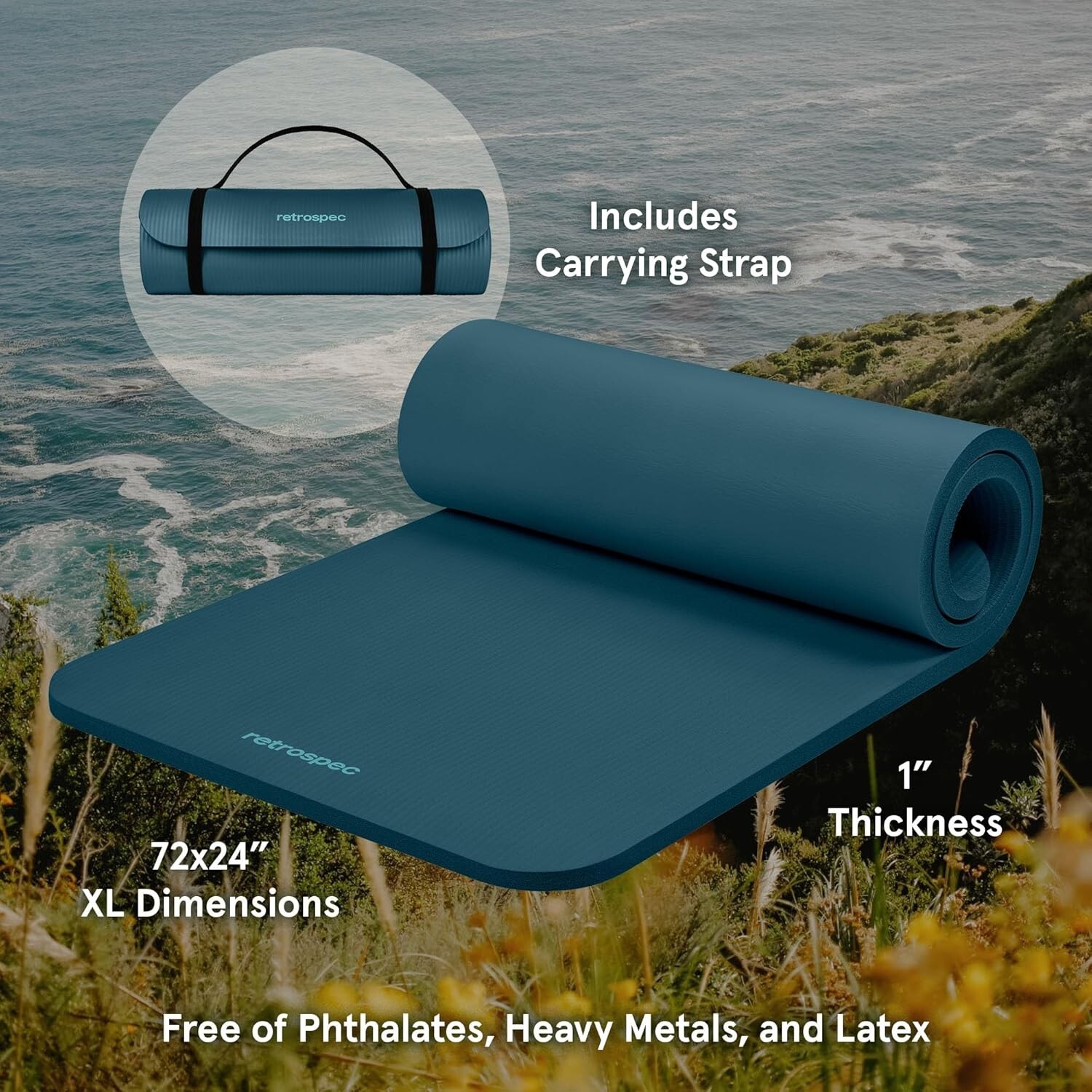 Solana Yoga Mat 1&Prime; Thick With Nylon Carry Strap for Men & Women – Non Slip