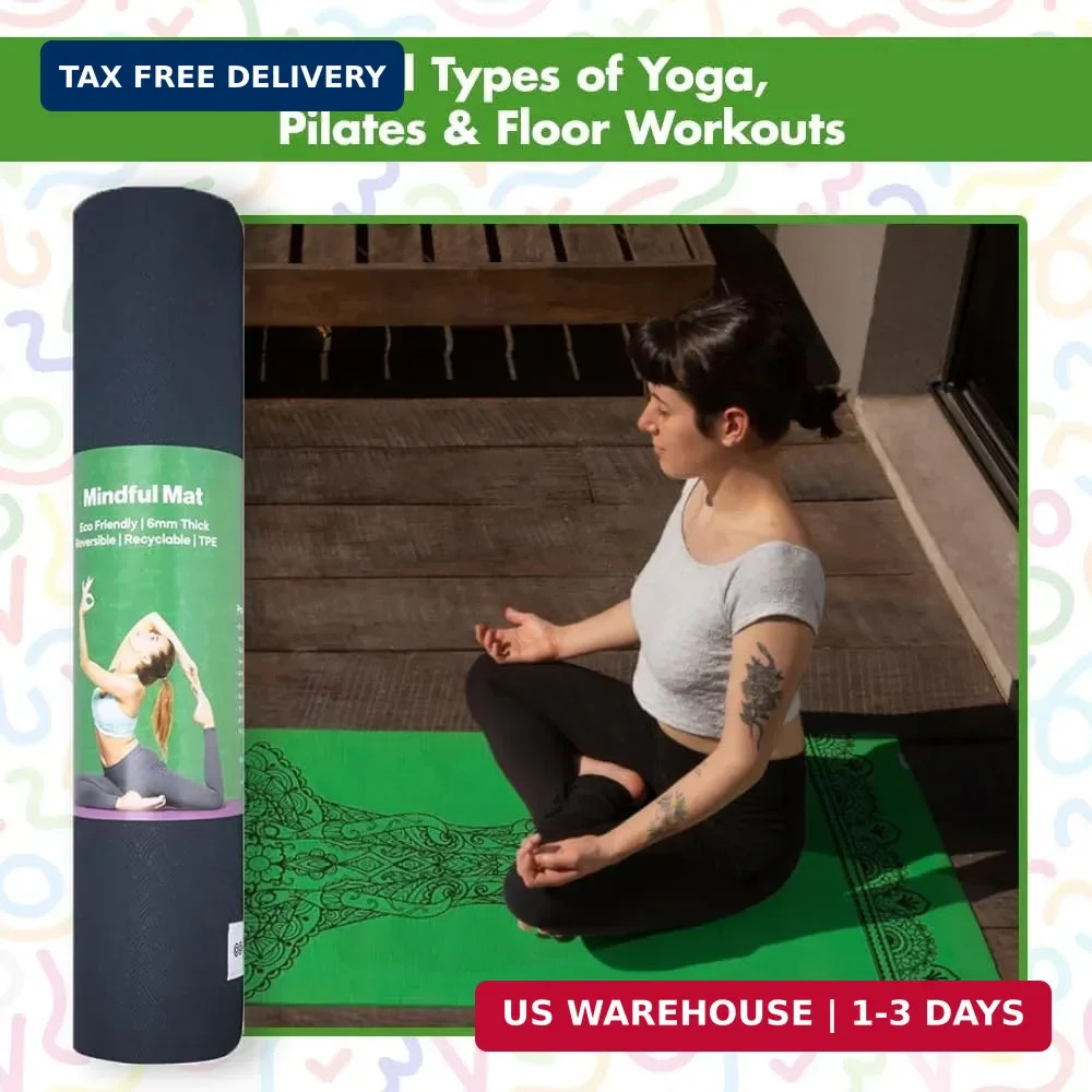 Yoga Mat – Premium 6mm Print Reversible Extra Thick and Large Non Slip Exercise