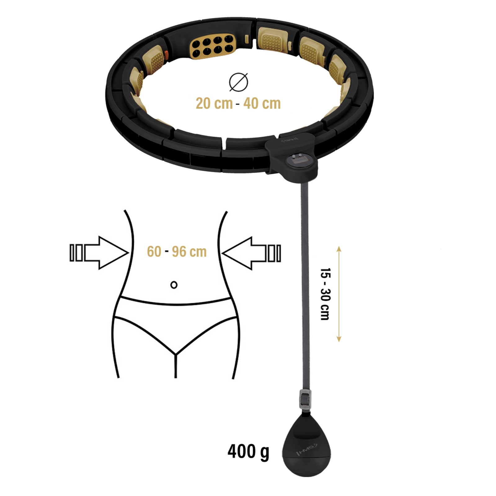 5908261681622 HHM13 NEW HULA HOP BLACK/GOLD Z MAGNESAMI I OBCIĄŻNIKIEM + LICZNIK