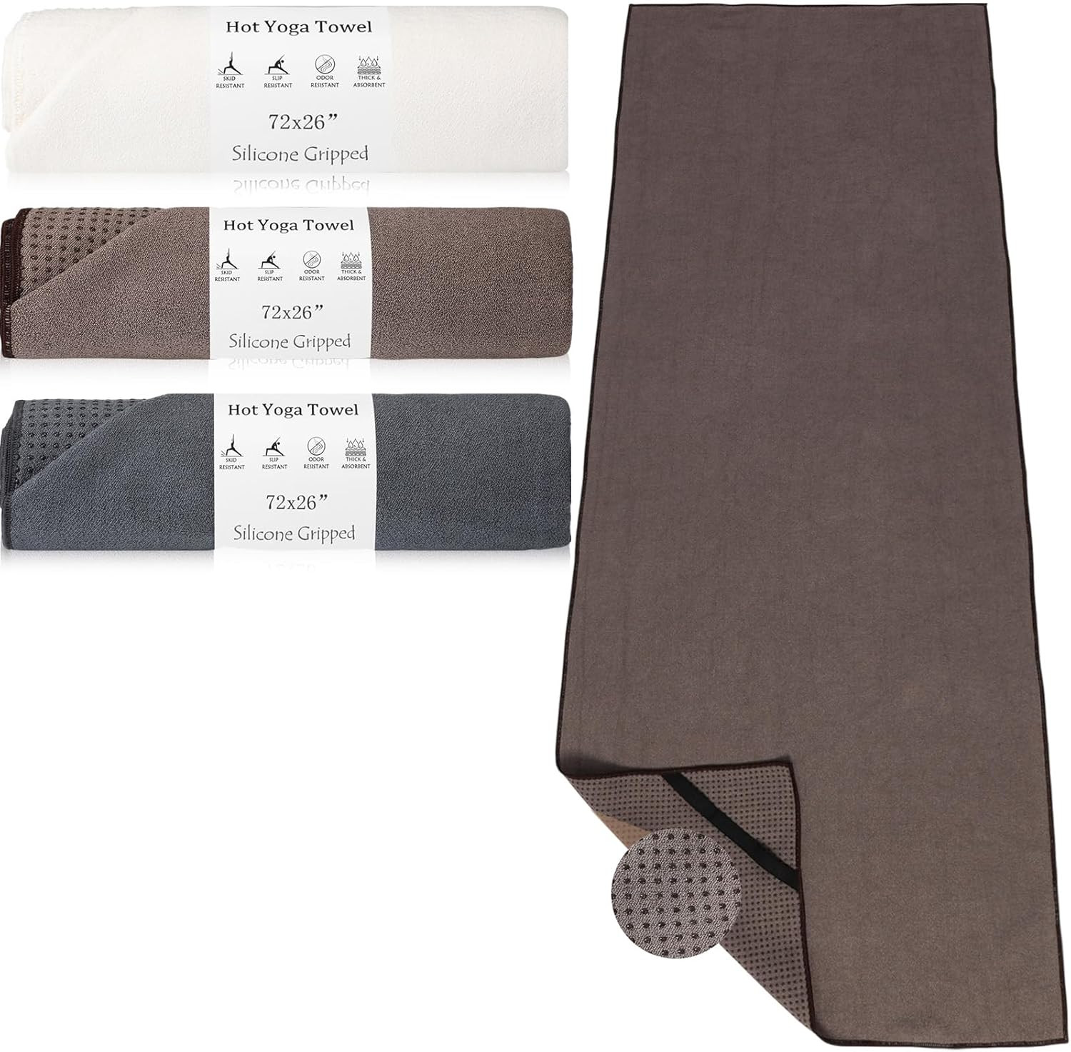 3 Pack Hot Yoga Mat Towel Non Slip Microfiber Pilates Towel with Grip Dots & Ela