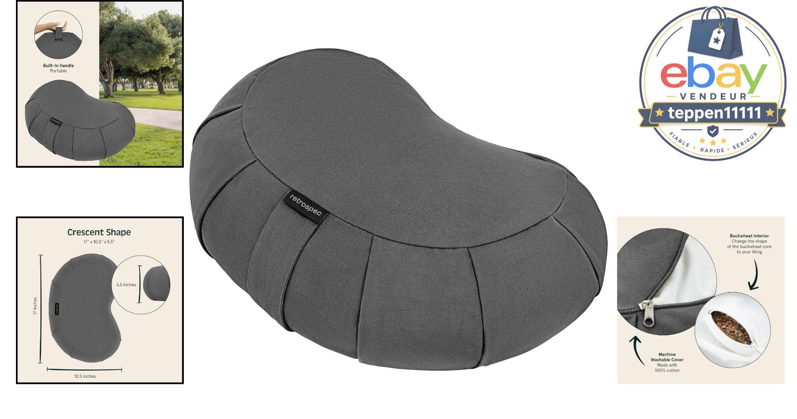 Meditation Cushion Buckwheat Hull Fill Adjustable Yoga Support
