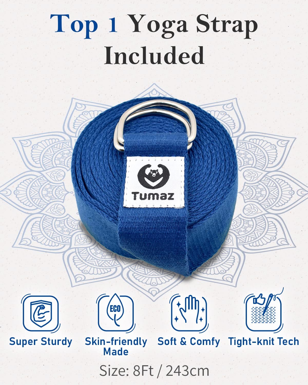 Tumaz Yoga Bolster Set – Rectangular 27.6&Prime; x 9.8&Prime; x 5&Prime;, Classic Blue