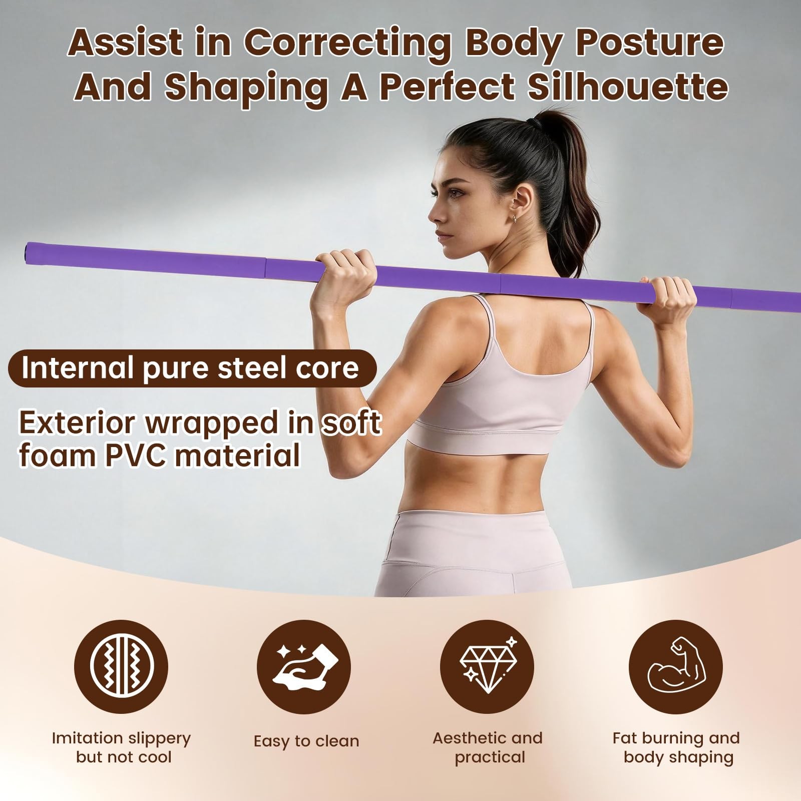 Yoga Stick, Upgraded 5ft Sturdy Steel Mobility Stick with 3 Adjustable Length