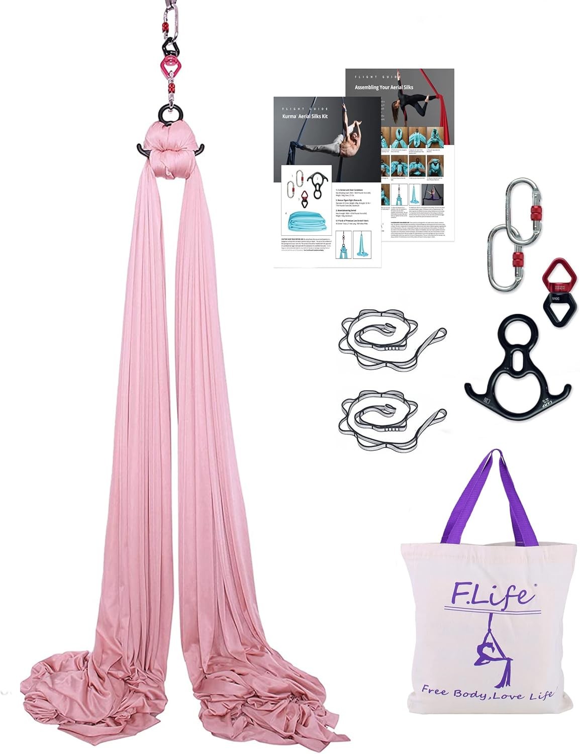 Aerial Silk 10 Yards Kit Durable Aerial Yoga Hammock W/ Hardware & Guide Aerial