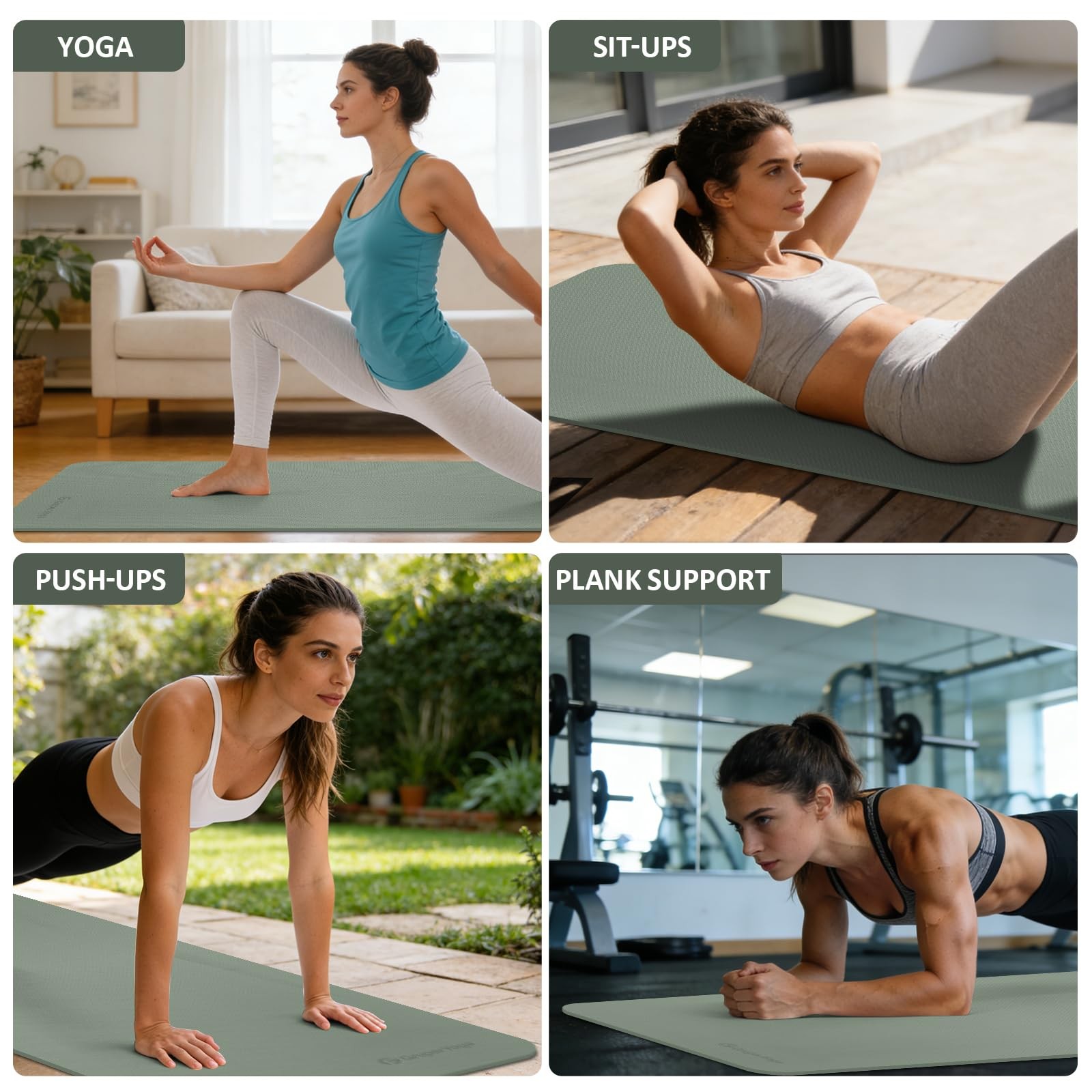 Gruper Yoga Mat Non Slip, 72&Prime;L x 24&Prime;W x 0.24*24*72 Inches, Gray