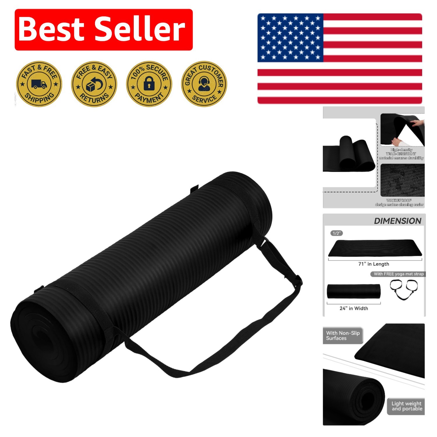 1/2-Inch Extra Thick Yoga Mat – Non-Slip High Density Foam for Enhanced Support