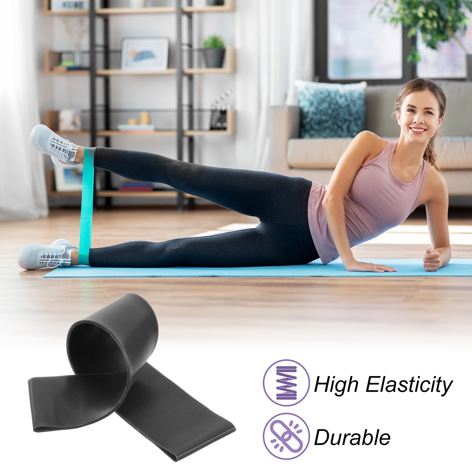 2Pcs Yoga Blocks and 1Pcs Black Resistance Band Set EVA Black Yoga Blocks