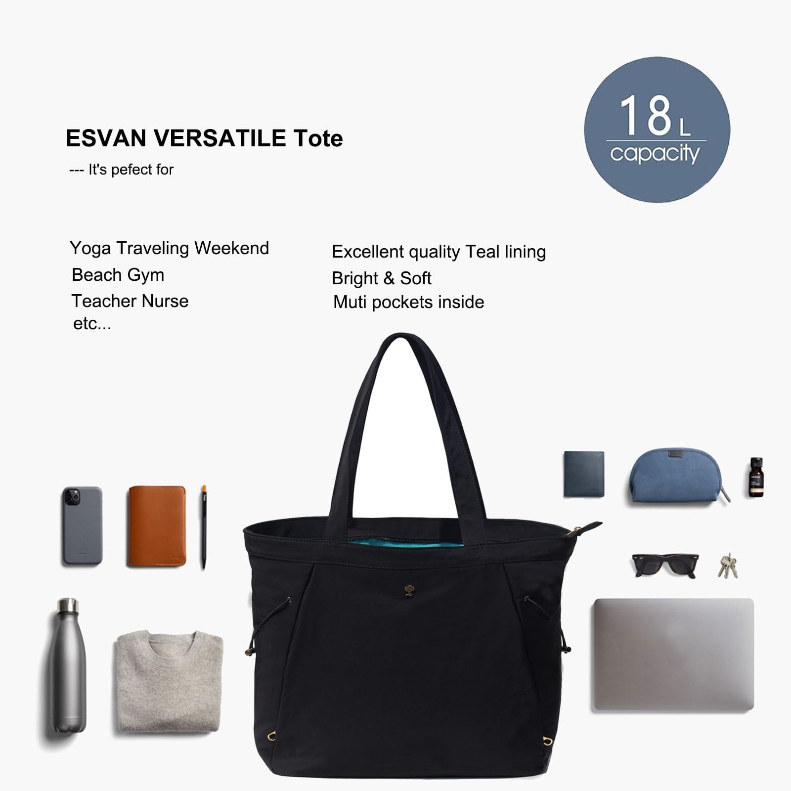 Yoga Tote Bag For Women Shoulder Drawstring Carryall Pilates Gym Beach