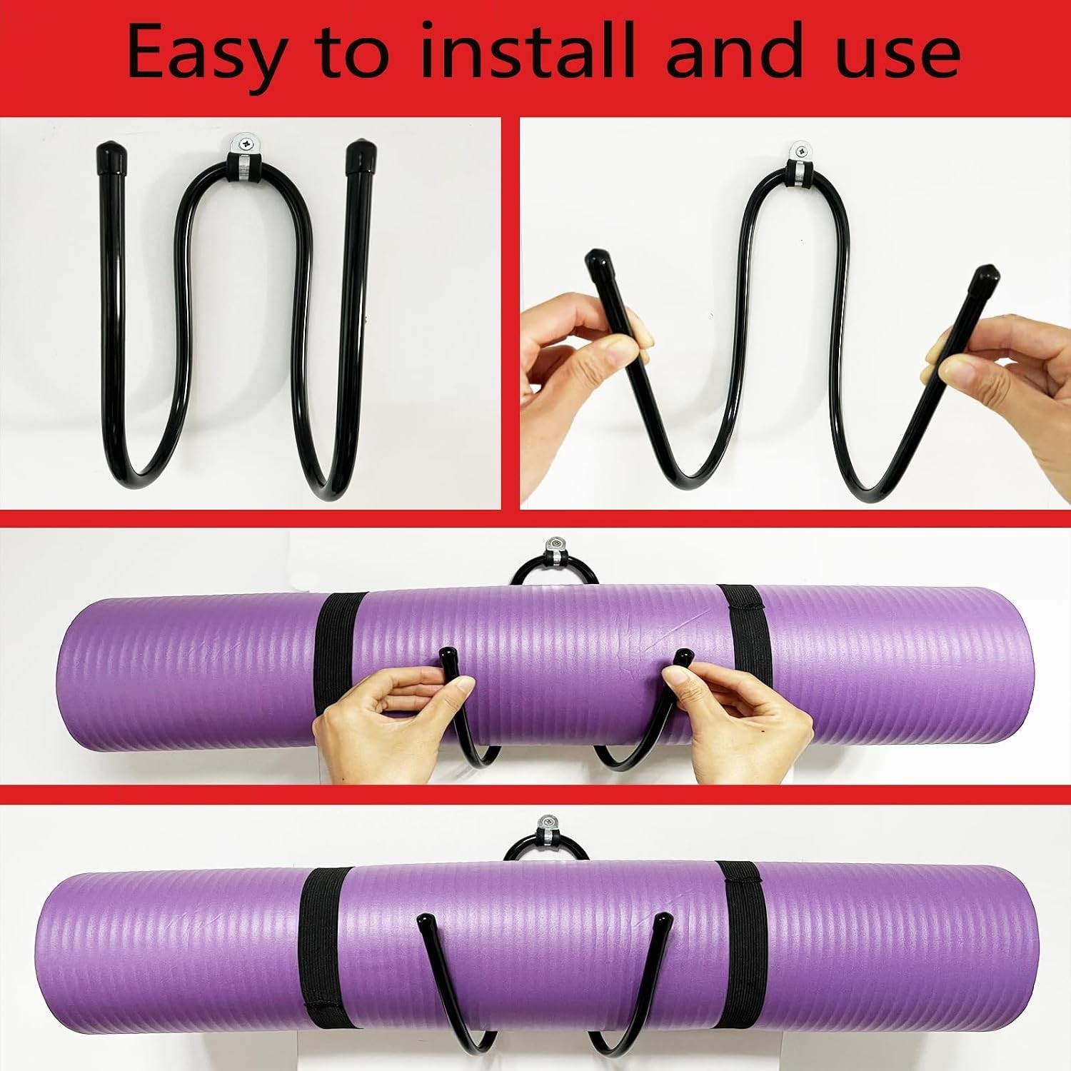 Upgraded large Yoga Mat Holder Wall Mount, Metal Storage Rack for Yoga Mat/Wh…