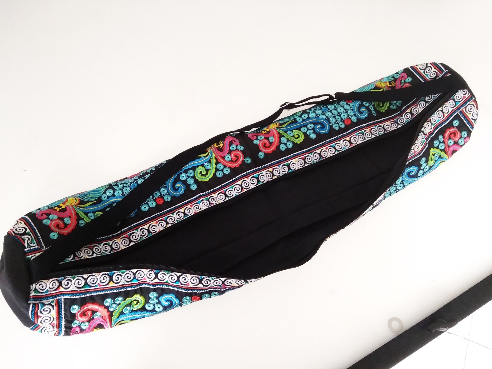 Handmade Fabric Yoga Mat Bag Accessory Blue Carrier Gym Tribal Art Thai Craft 5