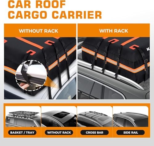 Car Rooftop Cargo Carrier Bag, Waterproof Car Roof Luggage 15 Cubic Feet