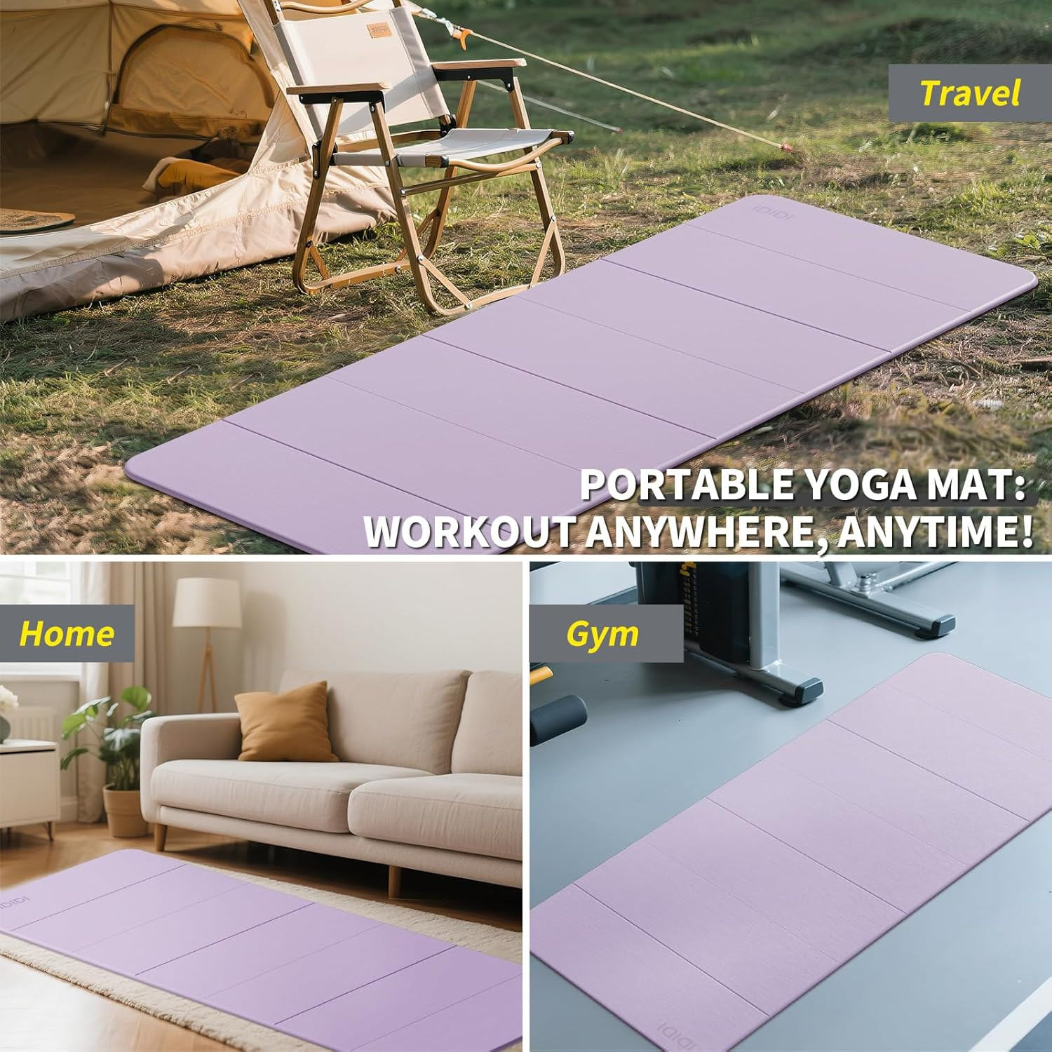 Foldable Yoga Mat Extra Thick & Large (74&Prime; X 31.5&Prime; X 0.32&Prime;), Double-Sided Non Sl