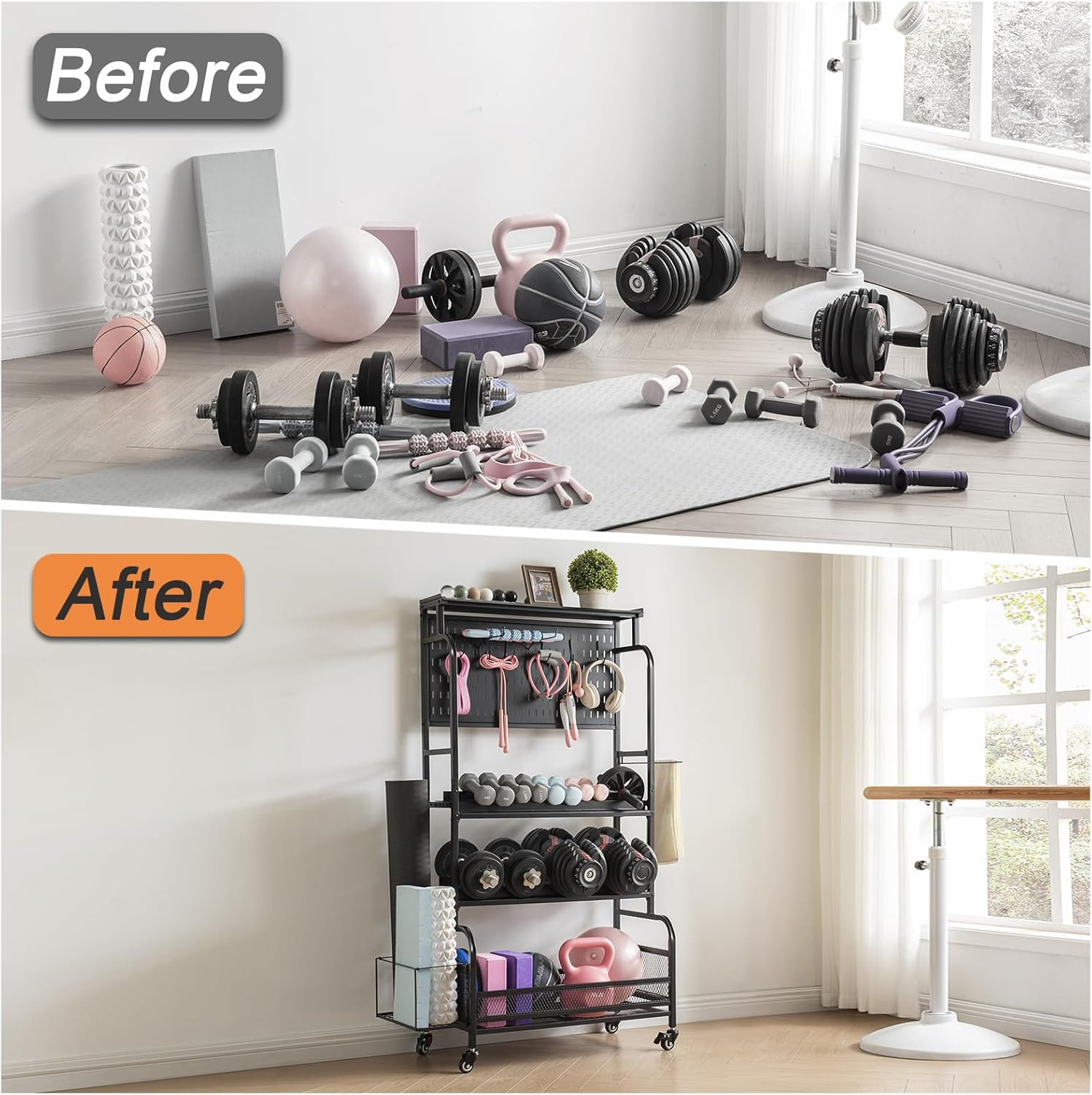 Taller Home Gym Storage Organizer, Yoga Mat Storage Rack with Hanging Board, Exe