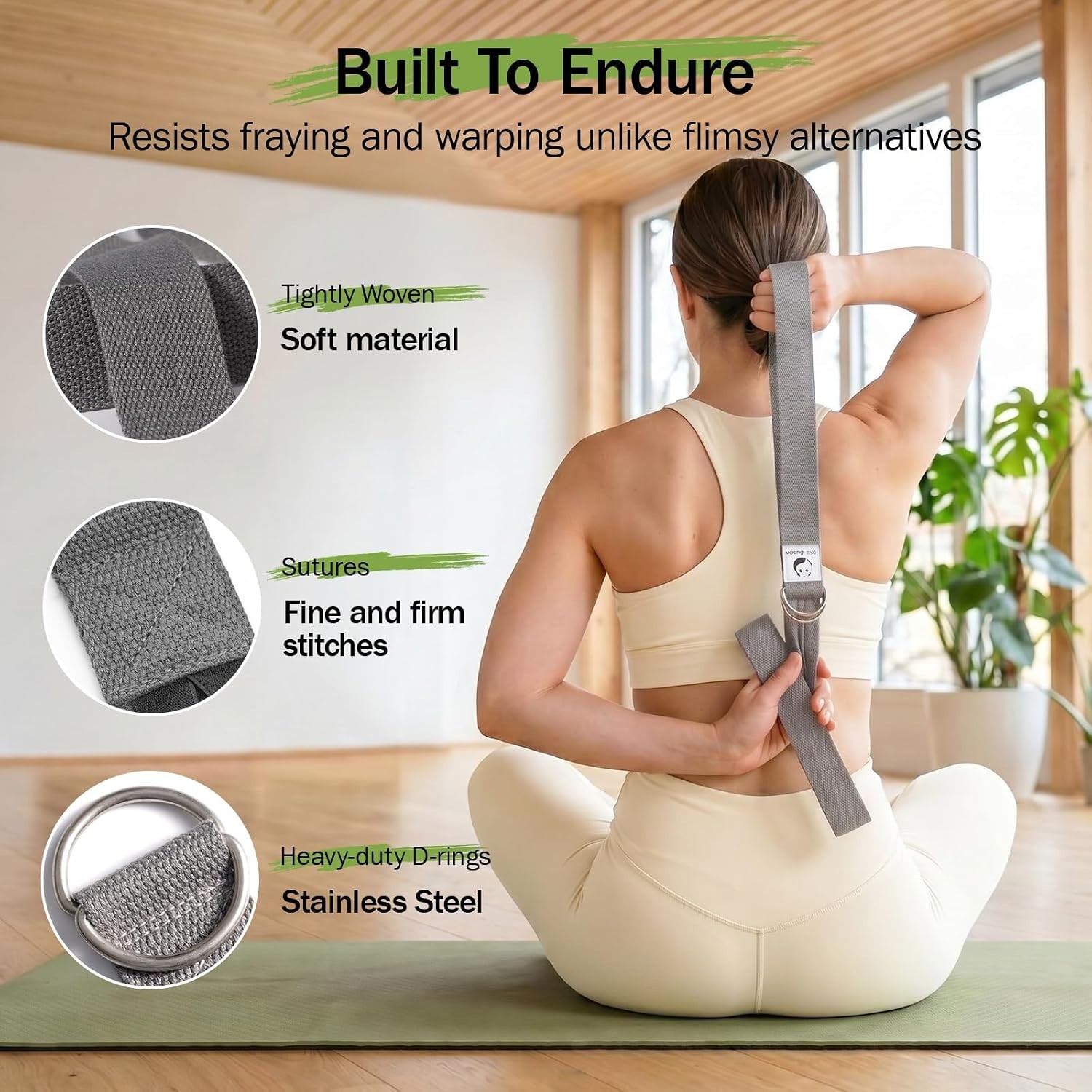 Yoga Strap for Stretching,Cotton Yoga Strap with Adjustable D-Ring Buckle,Non…