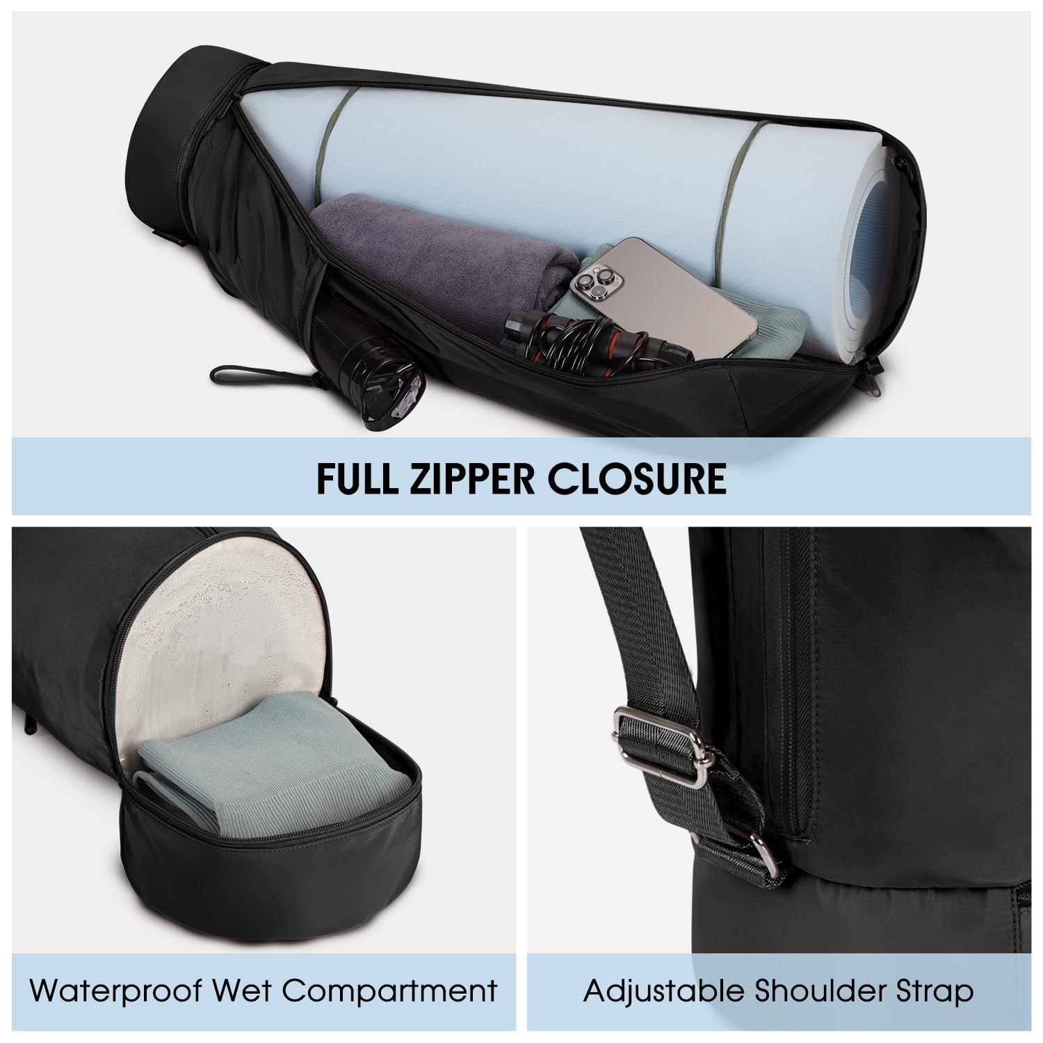 Yoga Mat Bag, Full Zip Cargo Yoga Mat Carrier Bag with Drawstring Water Bottl…